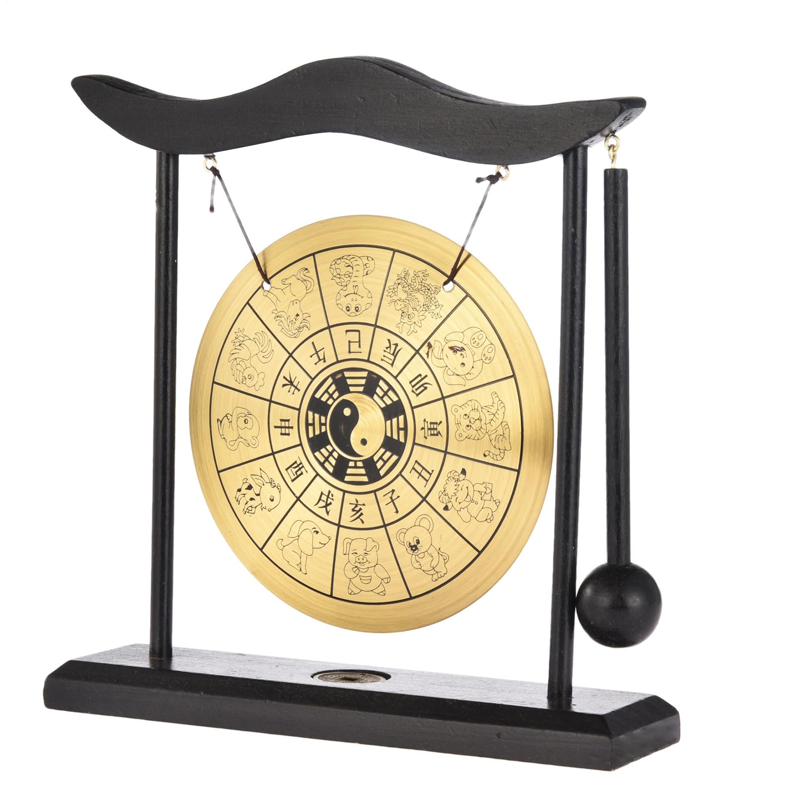 Mini Gong con Mazo - Gong De Escritorio De 12,5 Cm Fácil De Mantener con Soporte, Instrumento De Percusión De Latón con Sonido Agradable, De Viento Chino | Muebles Orientales Decoración