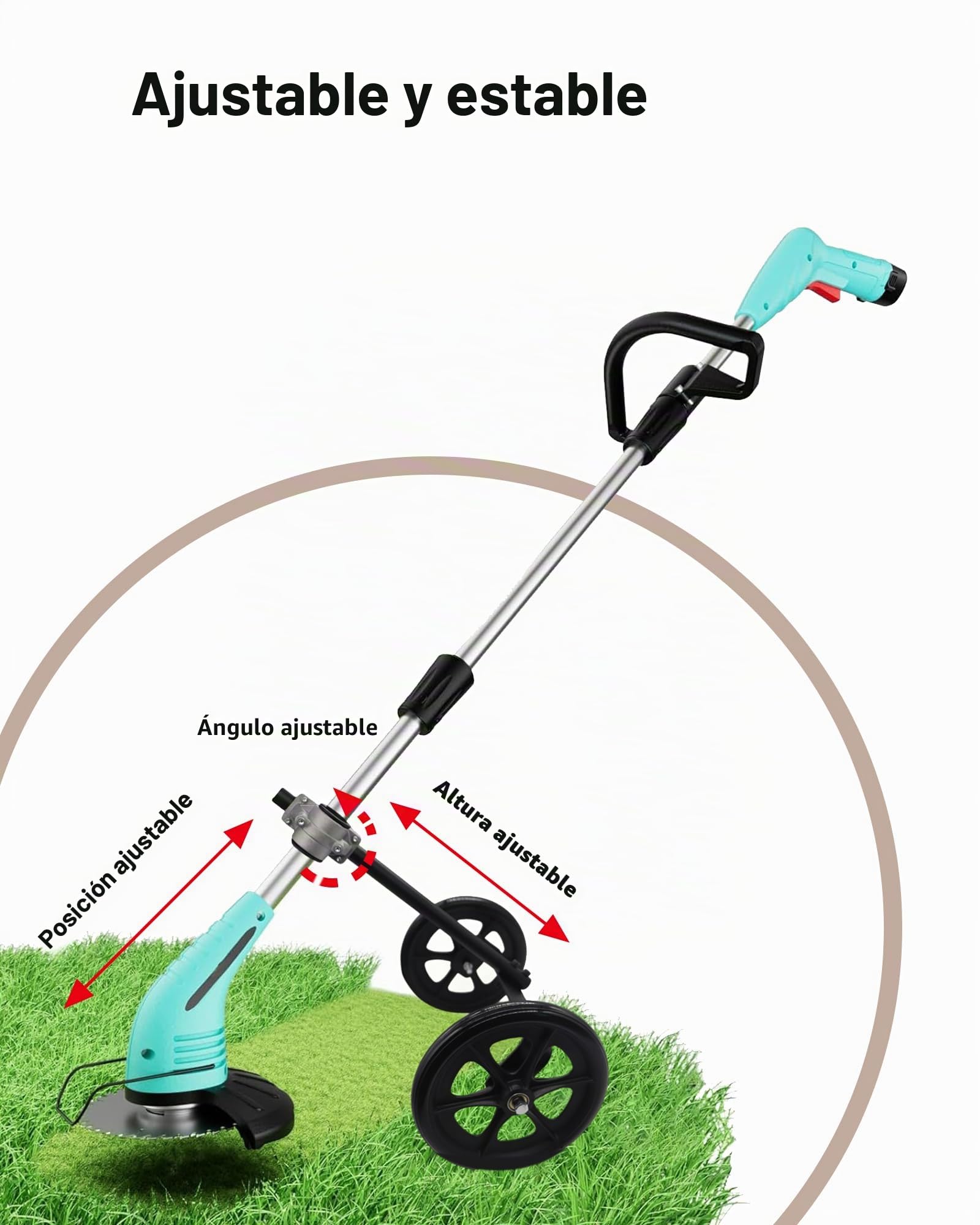 Accesorio de rueda de recortadora de cuerda, rueda de soporte de 20 pulgadas de altura ajustable con tubo de eje de 1 a 1.35 pulgadas para desbrozadora eléctrica de cuerda de gas, rodillo de césped de