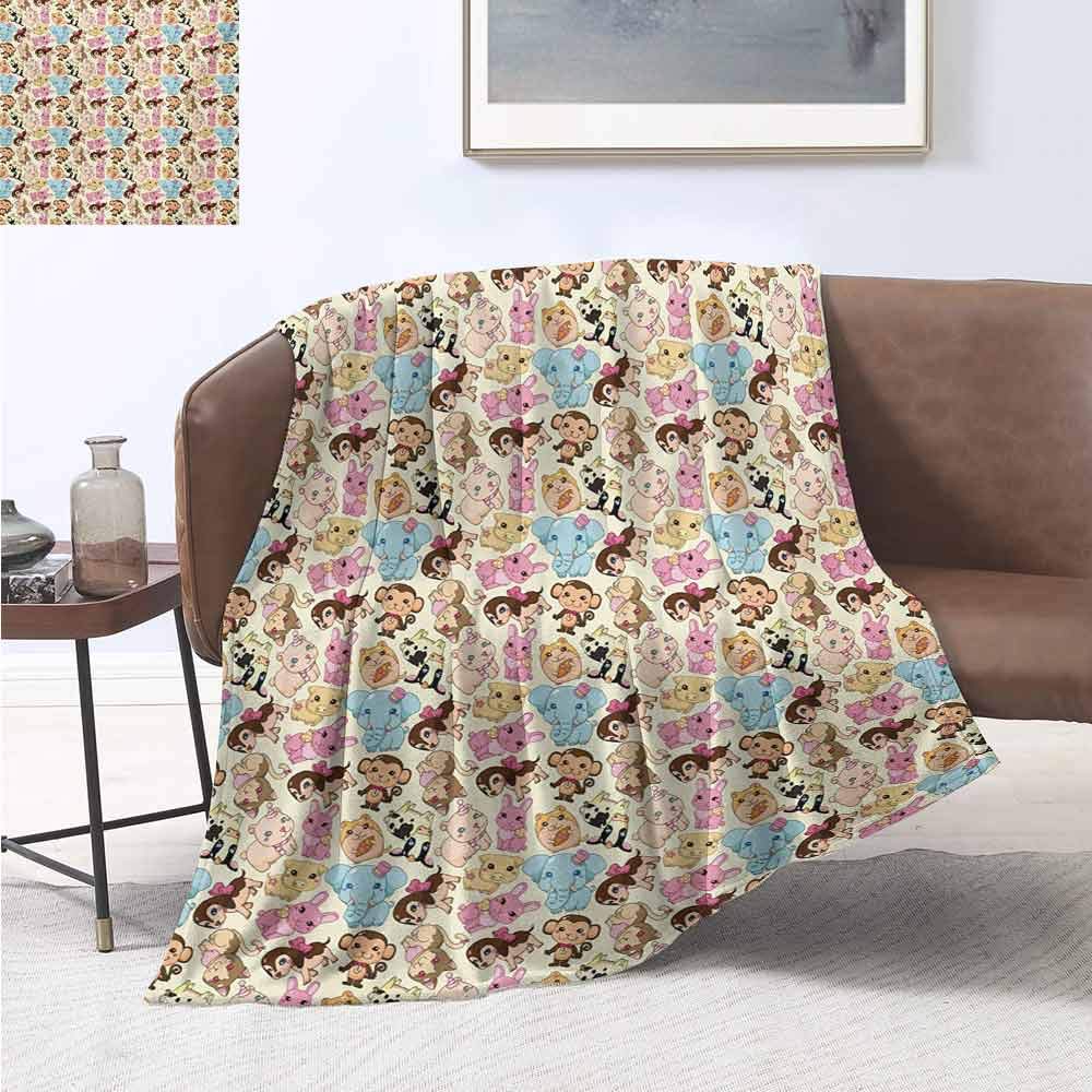 Luckyee Plush Blanket Cartoon Animal Adorable Cute Mascots Colorful Animals Pig Elephant Dog Rabbit Joyful Nature Multicolor Lightweight All-Season Blanket 50"x80" inch