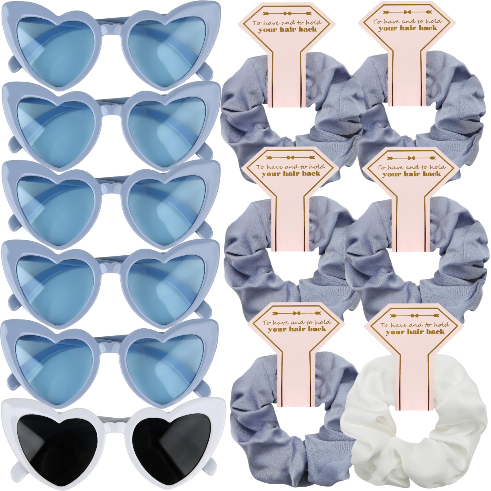 Clcnsusilk Satin Bridesmaid Scrunchies Bachelorette HairTies Set of 6 sunglasses Bridal Shower No Damage Hair ties ideas Gift for Wedding Party Favors