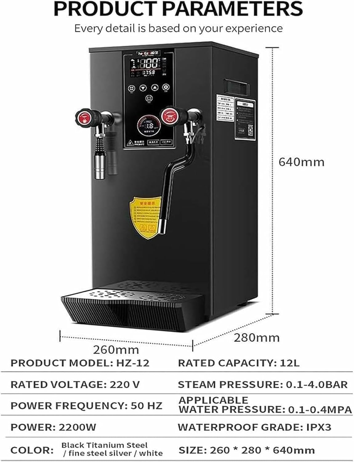 2200W Commercial Steam Milk Frother, Automatic Coffee Foam Maker With 12L Capacity, Boiling Water Frothing Machine For Coffee and Milk