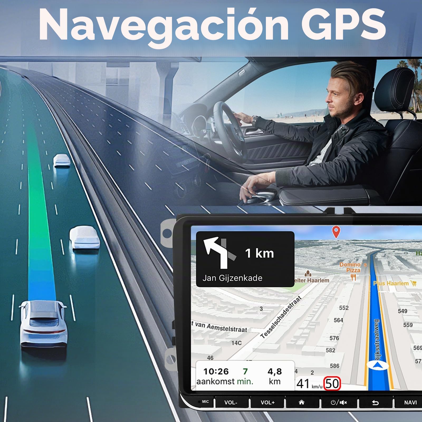 4 + 64G Android 14 Car Stereo Pantalla for VW Golf/Seat/Passat/Polo/Jetta/Touran 9 Pulgadas Multimedia Stereo Radio con Wireless CarPlay Android Auto Mirror Link SWC GPS Bluetooth WiFi FM Camera