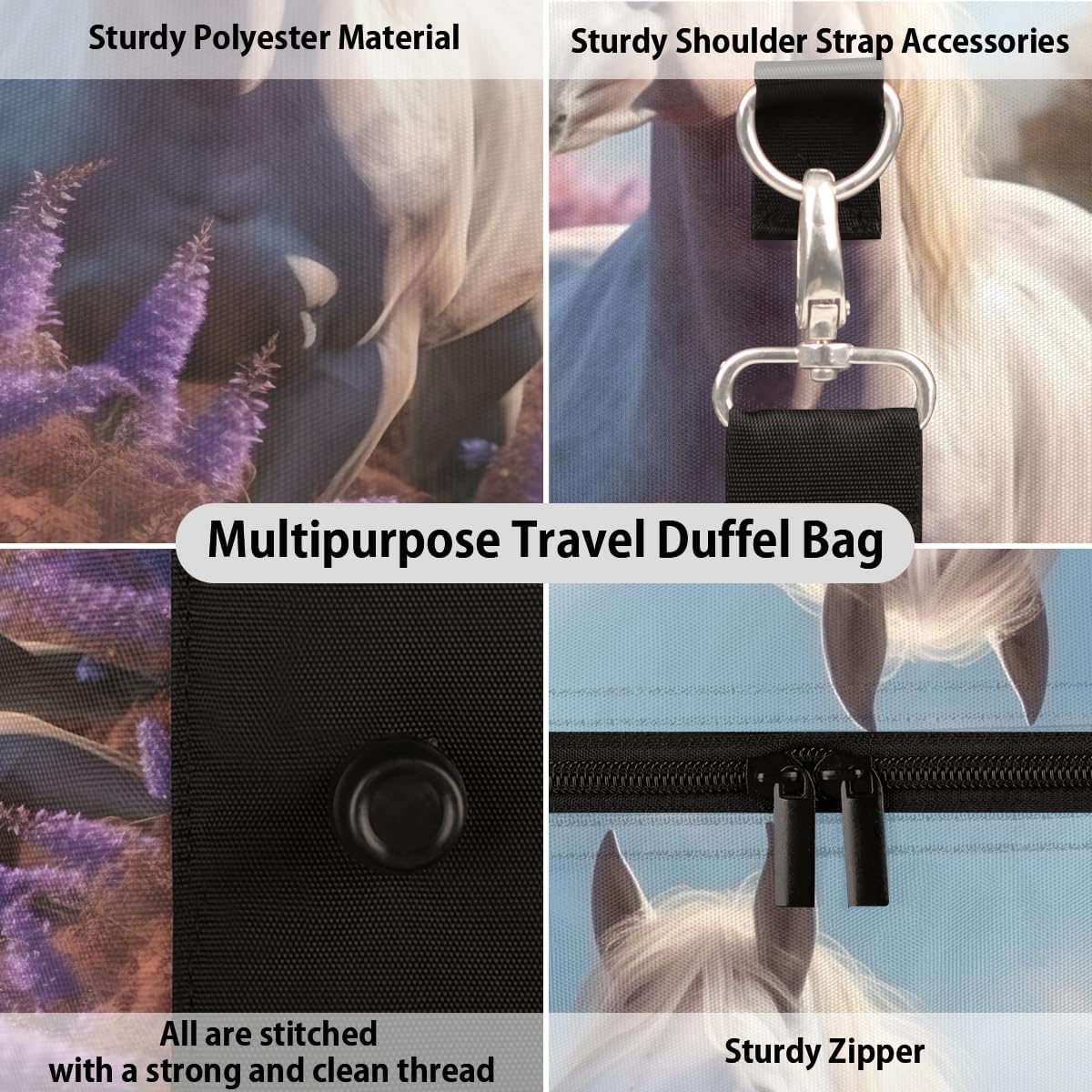 Horse Lavender Fields Travel Duffel Bag for Women Men Large Capacity Overnight Weekender Bags for Lightweight Waterproof Sport Gym Bag for Workout Yoga Swim
