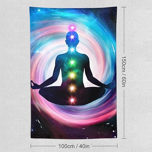 Miniatura 2 de Tapiz de meditación espacial con chakras brillantes impreso para colgar en la pared, póster vertical para dormitorio, sala de estar, decorativo