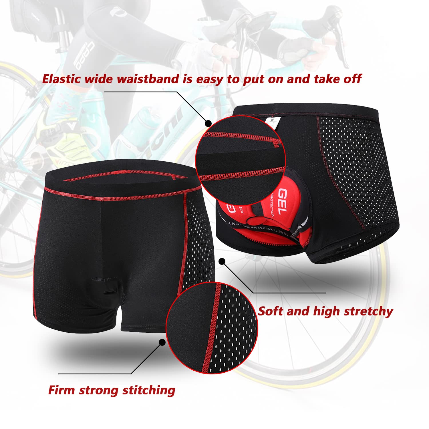Pantalones Cortos de Ciclismo para Hombre Bicicleta Ciclismo Ropa Interior Pantalones Cortos Rspirables y Ligeros con 3D Gel Acolchado MTB Bicicleta Pantalones Cortos