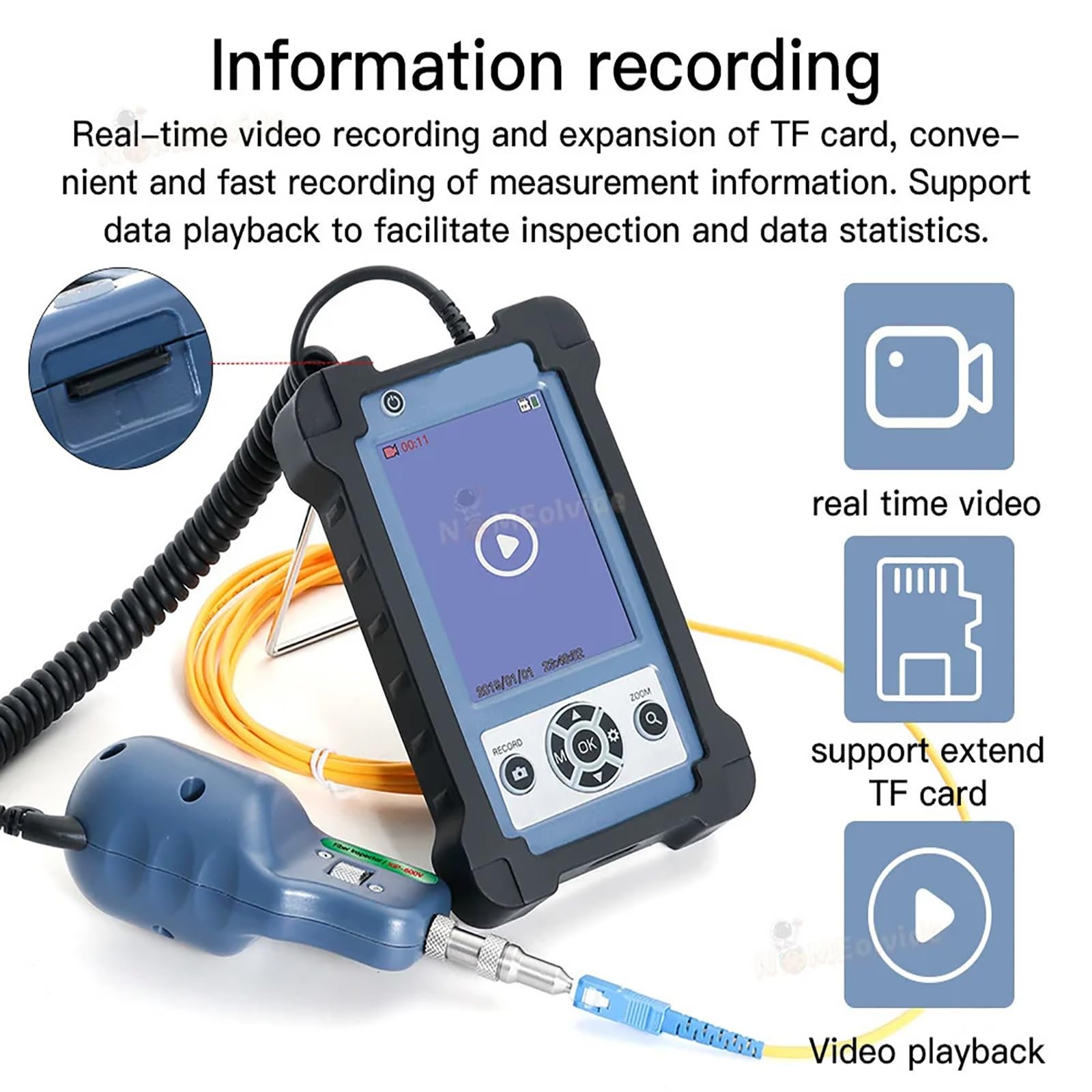 Microscopio de inspección de fibra óptica, conector de aumento 400X con monitor de pantalla de 3.5 pulgadas