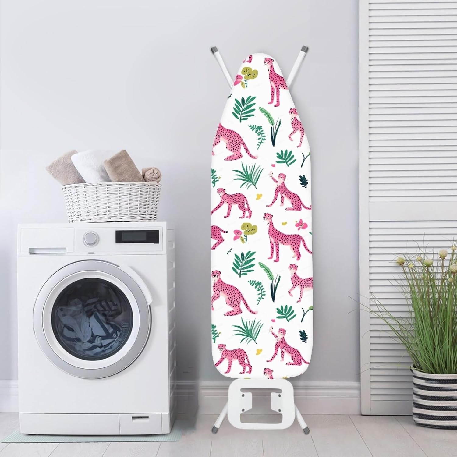 Iron Board Cover with Padding Standard Size Leopard Animal Pink Padded Ironing Board Covers 15x54 Heat Reflective Extra Thick Wide Non Stick Scorch and Stain Resistant Heatproof
