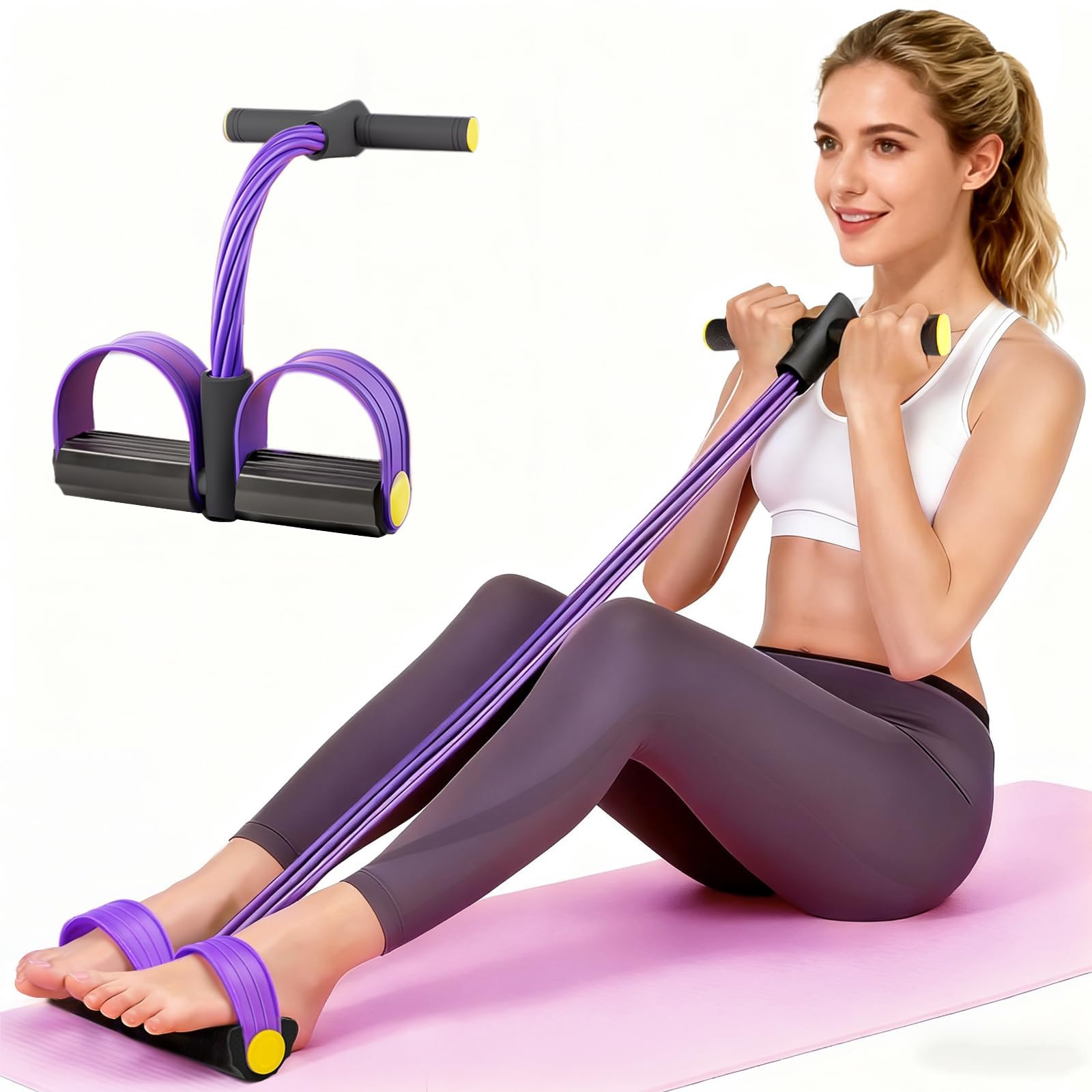 JClorix 6-Röhren Pedal-Widerstandsband – Sit-Up Zugseil für Zuhause | Bauchtrainer Beintrainer Po Trainer NBR-Tuben Schaumgriffe für Yoga Pilates