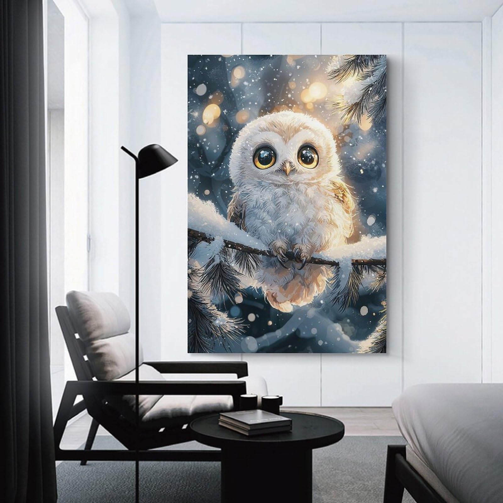 Junmoney Snowy Owl Portrait Wall Picture Print 20x30inch(50x75cm), for Lounge Decor, Offices Or Entryway Styling, A Flexible Wall Accent for Shared Spaces