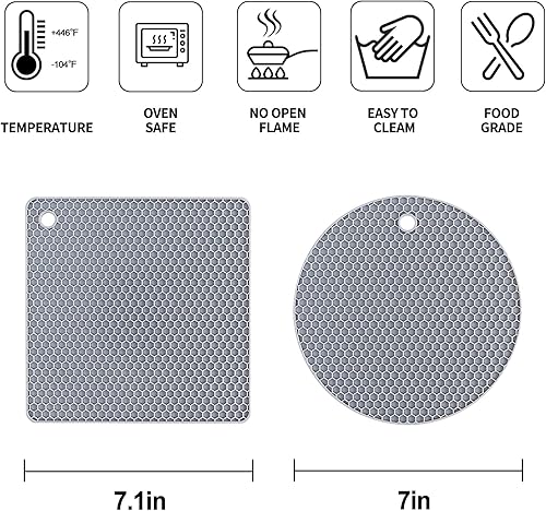 Miniatura 9 de Coomin Salvamanteles de silicona para platos calientes, 4 alfombrillas resistentes al calor para encimeras, almohadillas calientes antideslizantes