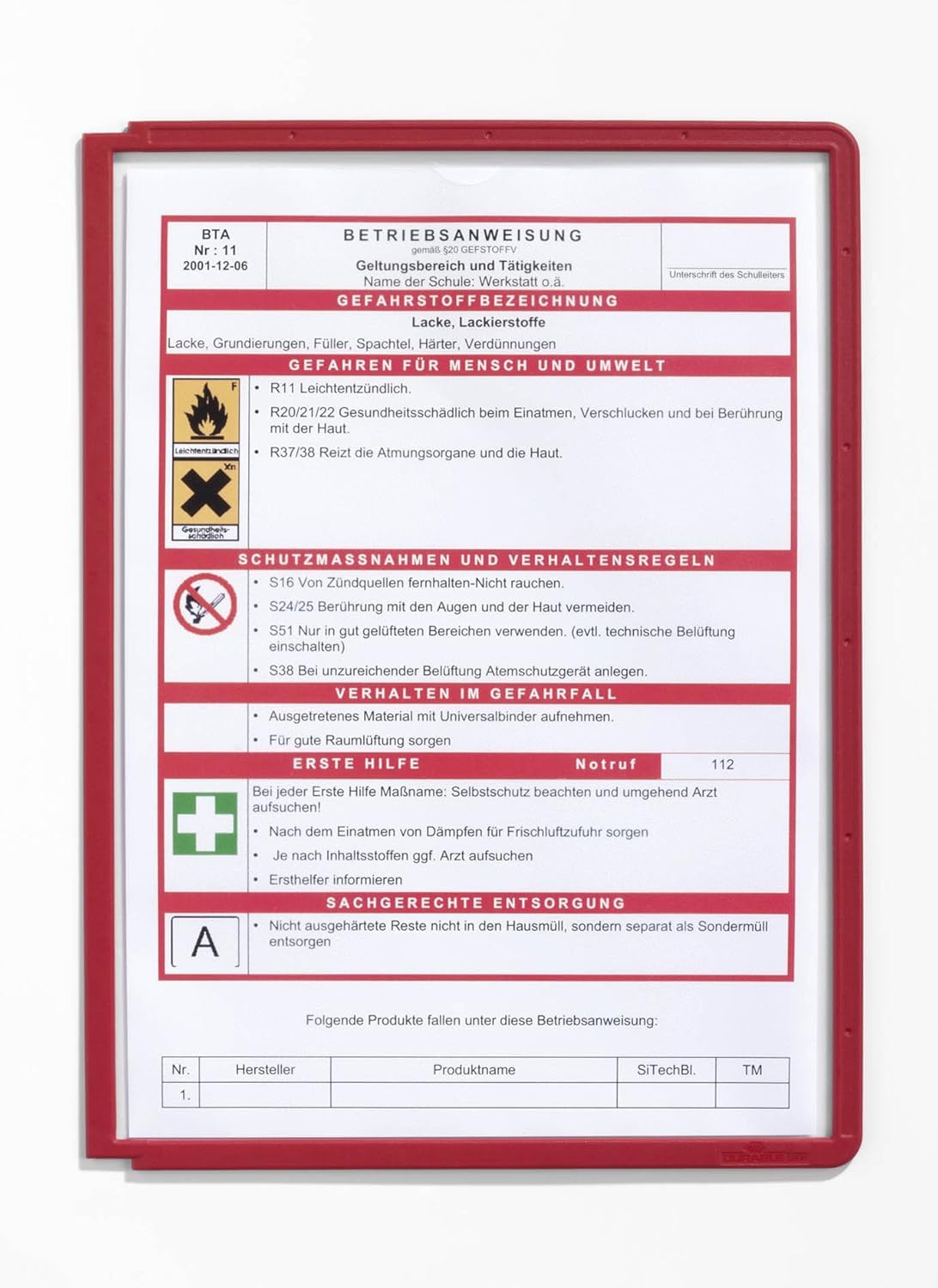Durable 560603 Panel de visualización Panel Sherpa A4, PP, rojo, paquete de 5
