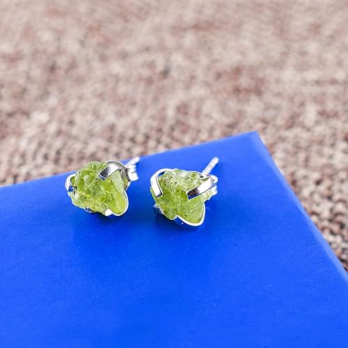 Miniatura 3 de Raw Peridot Earrings for Women 925 Sterling Silver Rough Crystal Gemstone Prong Stud August Birthstone Handmade Jewelry Gifts for Her, Stud Earrings