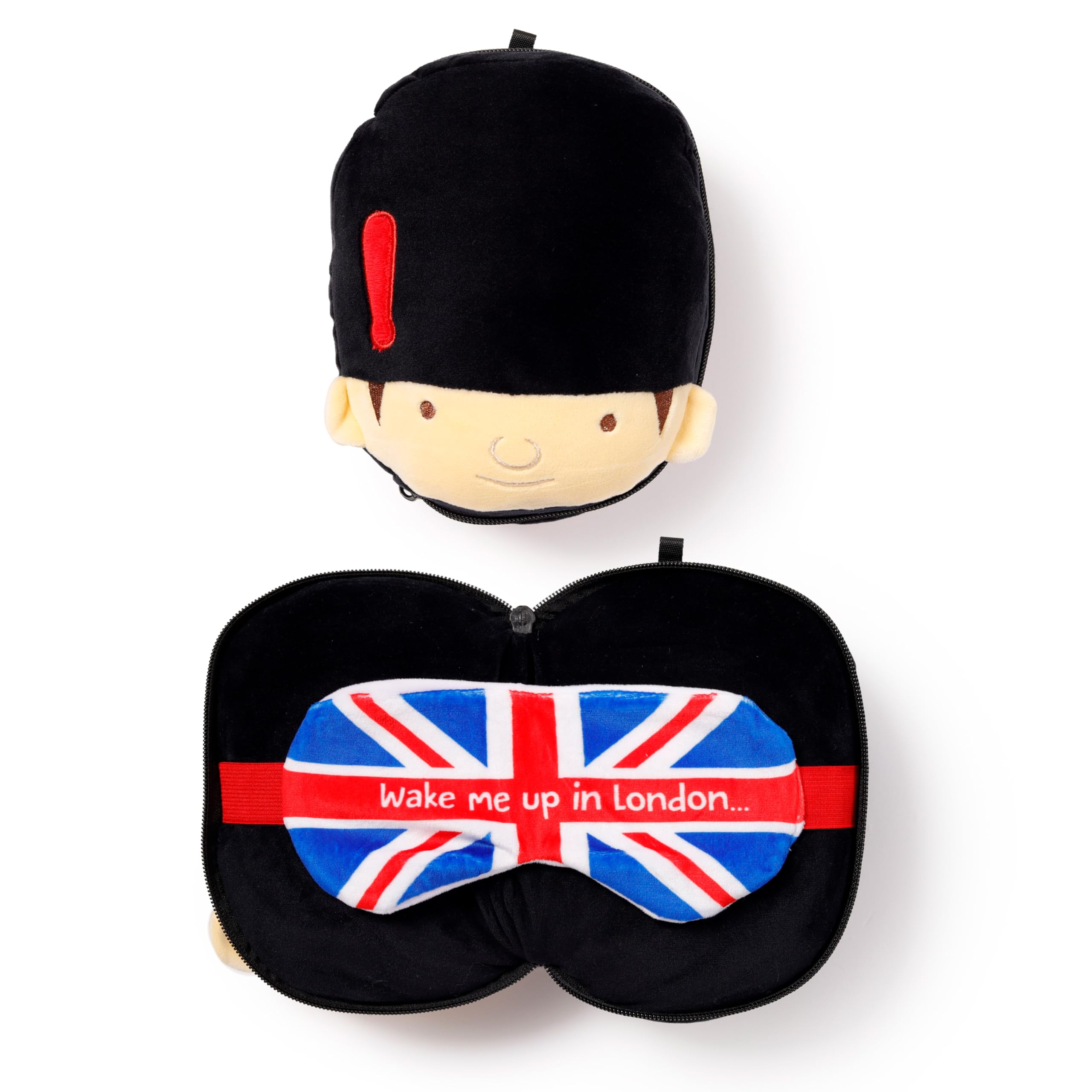 Puckator Black Relaxeazzz Guardsman Round Plush Travel Pillow & Eye Mask - Sleep Eye Mask Masks - Kids Travel Accessories For Sleeping Airplane - Flight Plane Neck Pillow Pillows