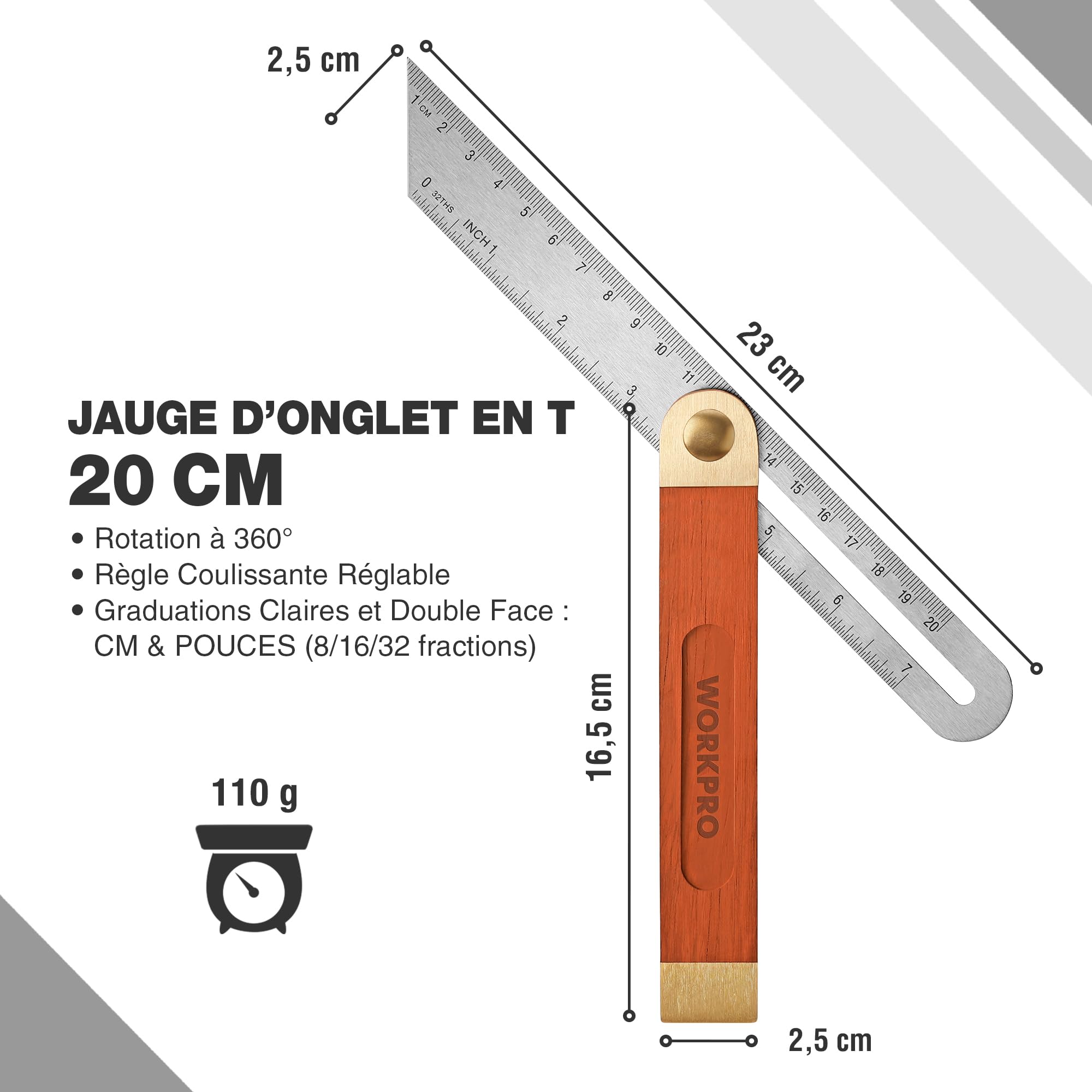 WORKPRO Jeu de 2 Equerres de Menuisier, Equerre 200 mm et Fausse Equerre 230 mm avec Lame en Acier Inoxydable et Manche en Bois Rouge Idéal pour Menuisier, Charpentier et Travail du Bois | Equerre 200 mm et Fausse Equerre 230 mm avec Lame en Acier Inoxyda