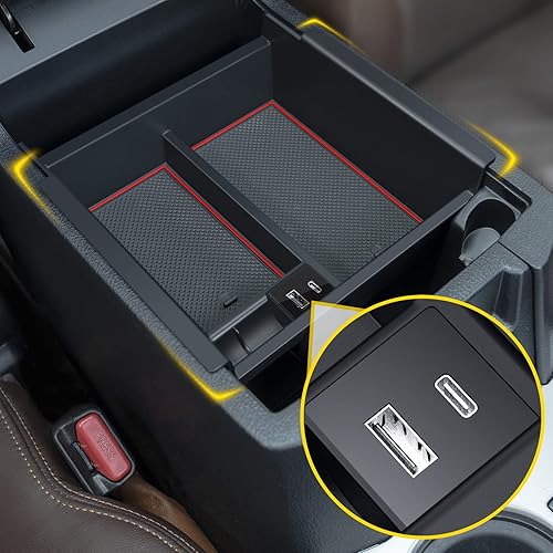 Bandeja organizadora de consola central Toyota 4Runner 2023, 2010-2022 (con puerto USB), caja de reposabrazos insertable para 4Runner 2010 - 2014