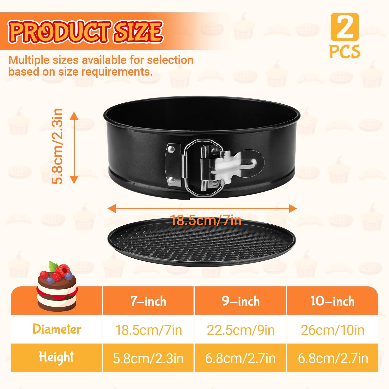 LELE LIFE Paquete de 2 moldes desmontables de 18,5 cm, antiadherentes con parte inferior extraíble, molde redondo para tartas de queso a prueba de fugas para hornear (7 pulgadas)