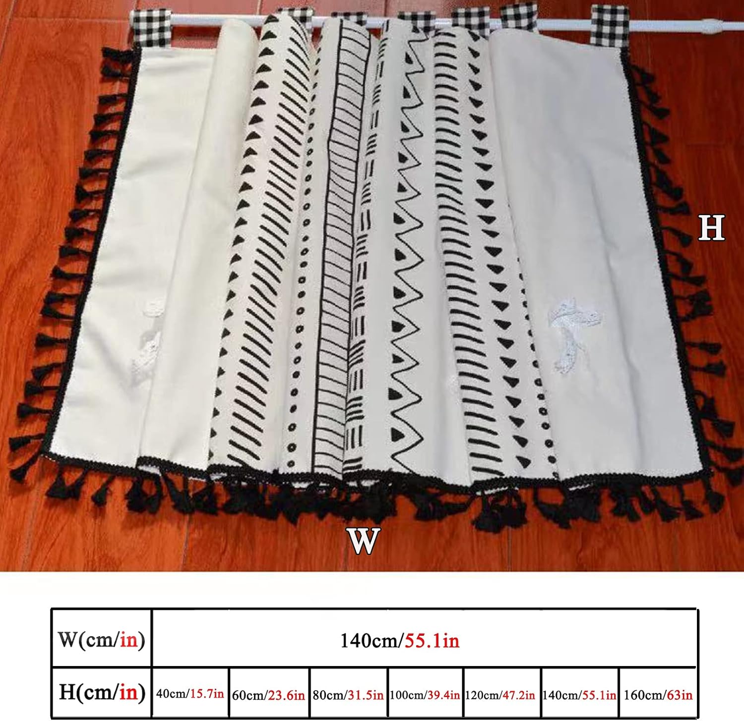 Kitchen Curtains Valances for Windows,Geometry Short Curtains with Tassels,Modern Farmhouse Curtains,Cafe Bistro Curtain Country Style,Window Treatment Tiers Panel for Living Room