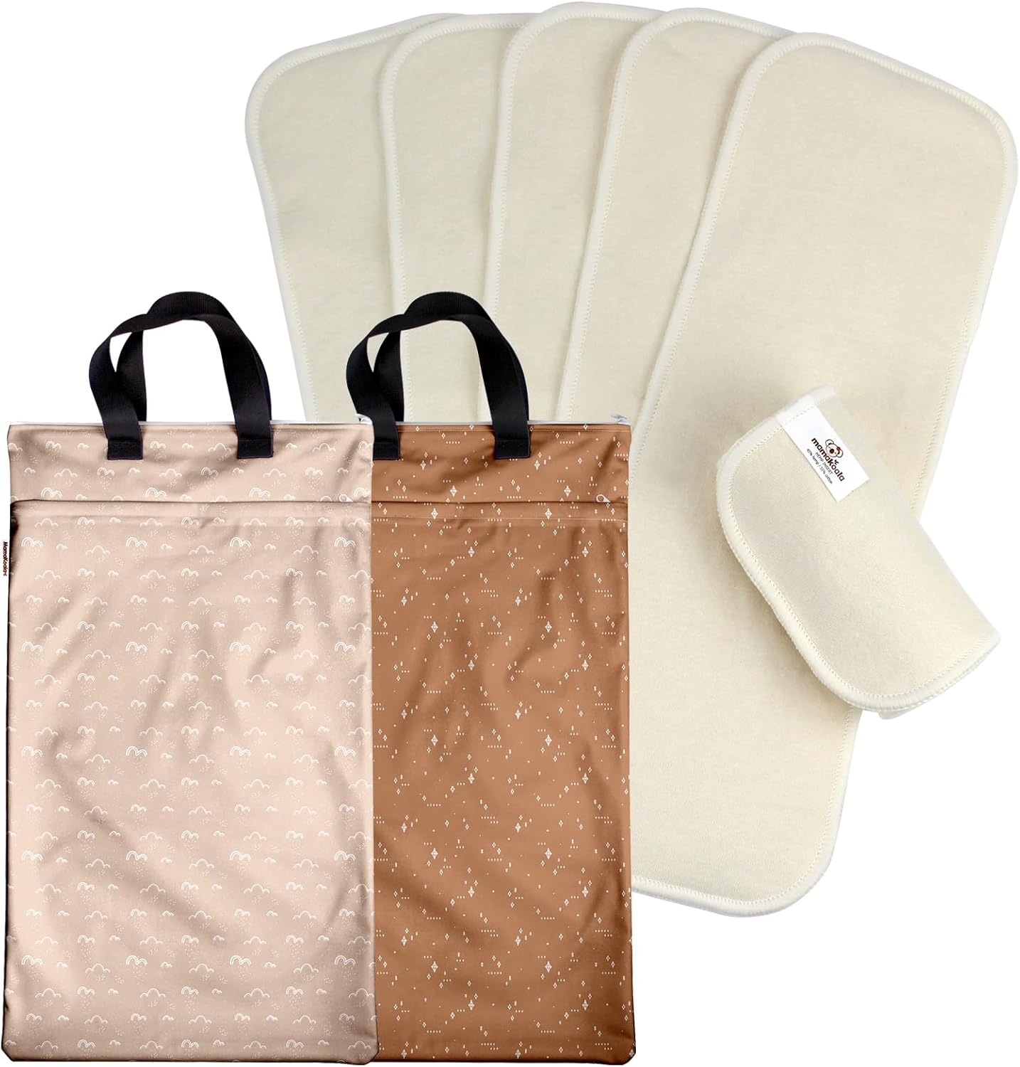 Mama Koala 6 Pcs 3-Layer Hemp Cotton Inserts, with 2 Pack Reusable Hanging Wet Dry Bags