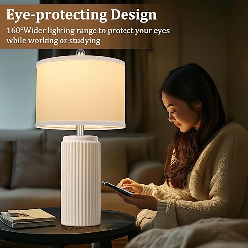 Miniatura 5 de TOBUSA Juego de 2 lámparas de mesa modernas de cerámica de 23.5 pulgadas para sala de estar, lámparas de mesita de noche vintage de granja con