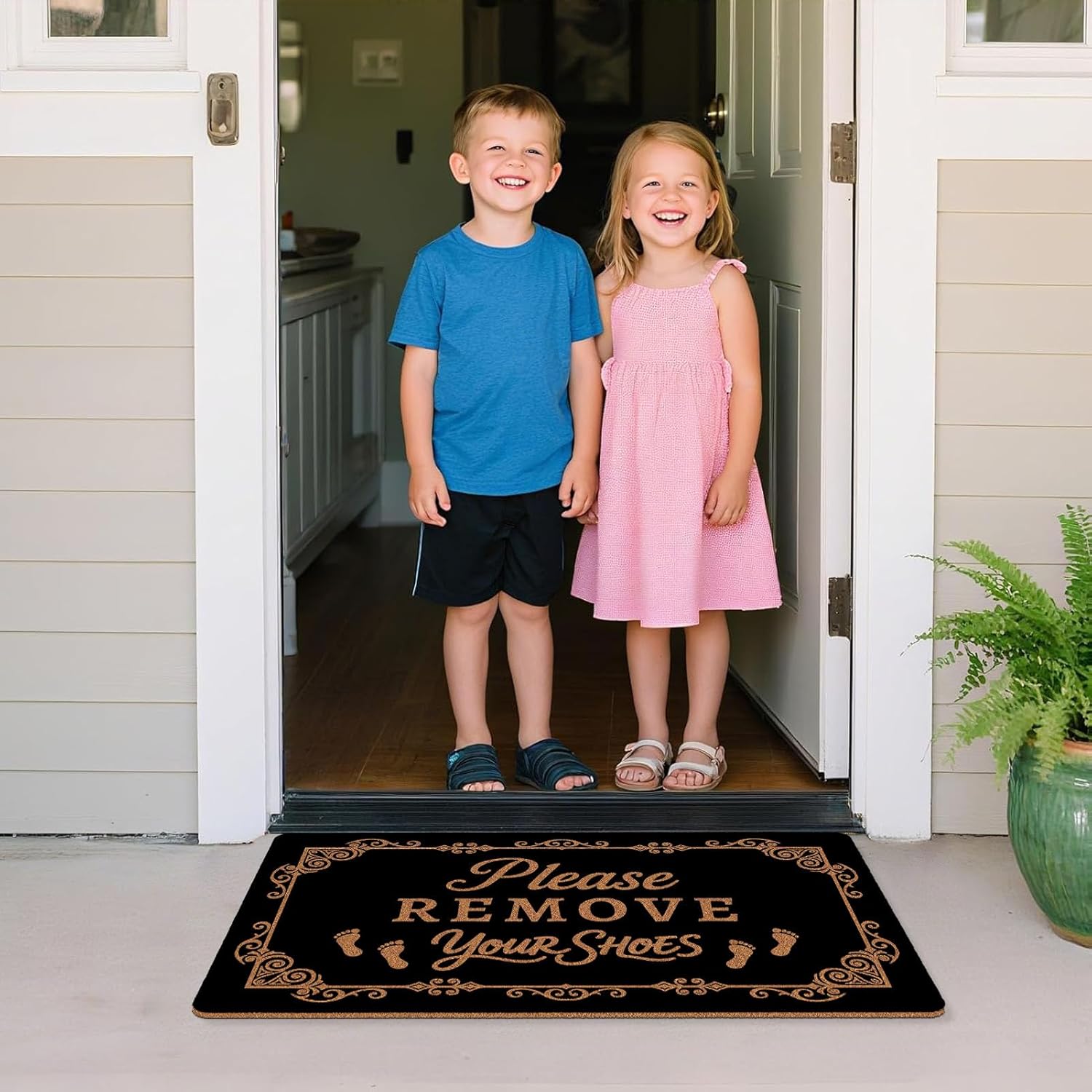 Please Remove Your Shoes Doormat 17x30 Inch, Funny Front Door Welcome Mat, Non Slip Indoor Outdoor Rug, Waterproof and Easy Clean, Cute Door Mat, Farmhouse Home Decor Gift