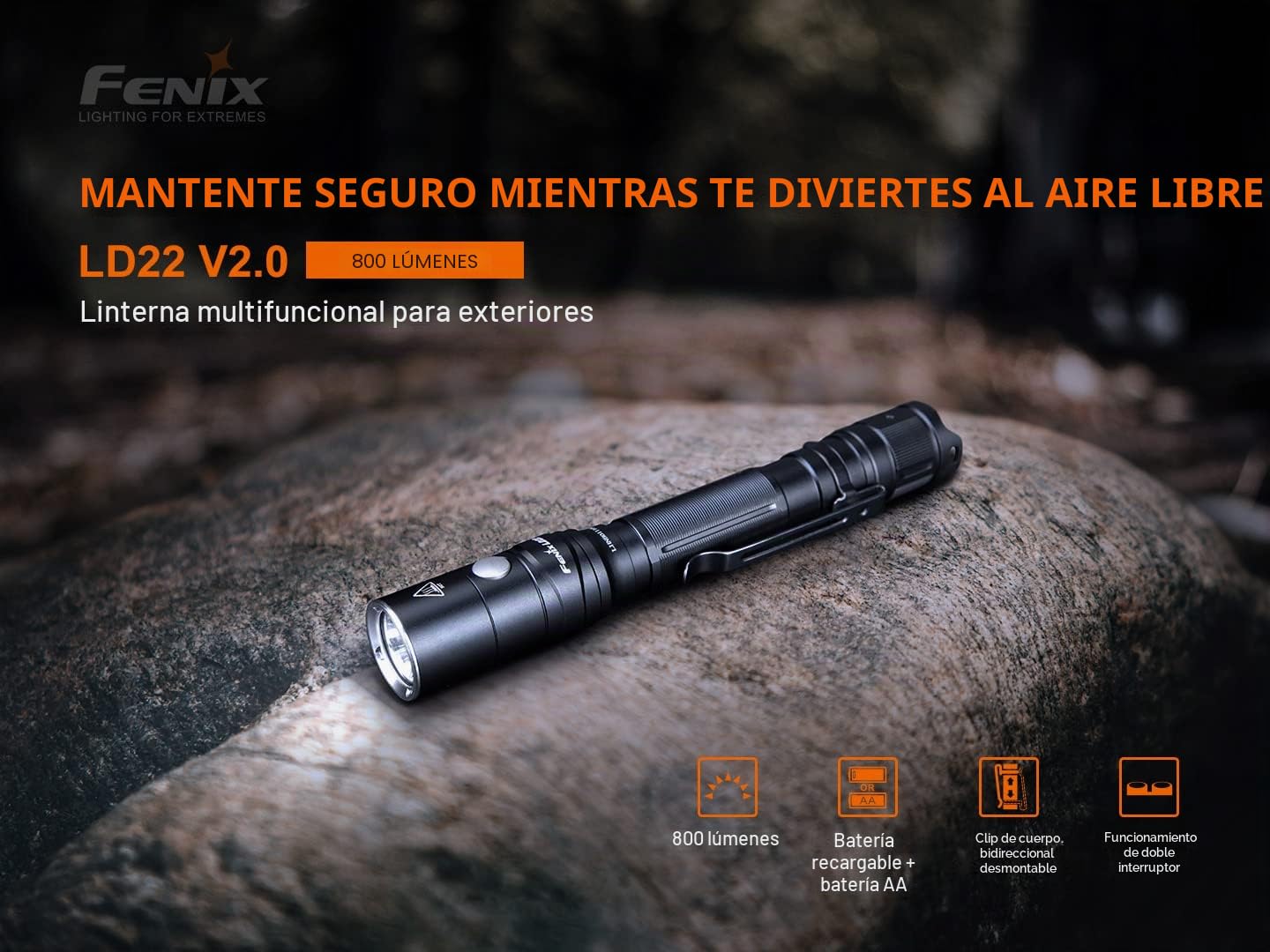 fenix Linterna LD22 v2.0 de 800 lúmenes, Schwarz