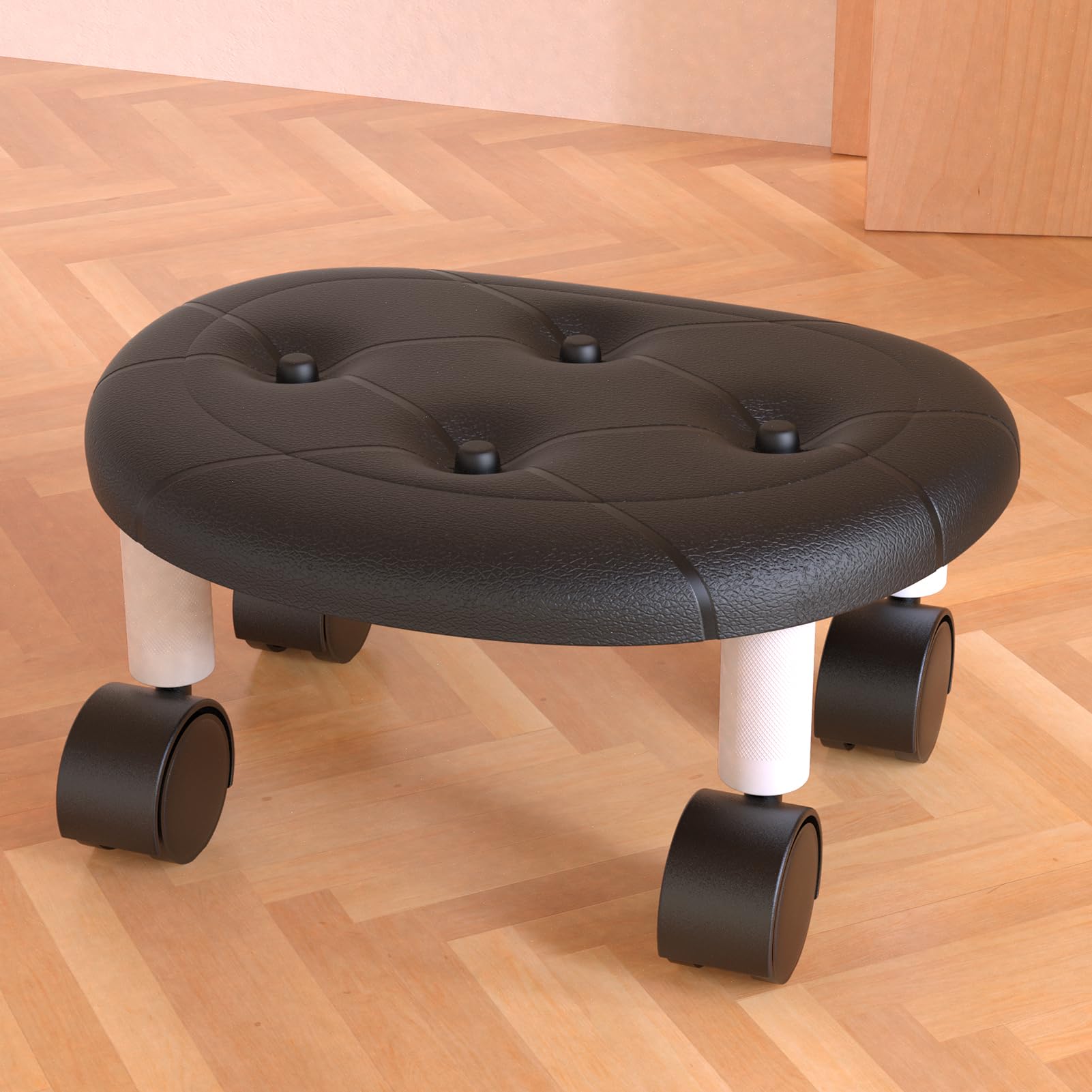 KitchLife Mobile Low Rolling Stool with ABS Plastic Surface & 360° Swivel Wheels, Black - Comfortable, Heavy-Duty, Ideal for Cleaning Kitchen Floor, Lower Cabinets, Baseboards, Packing and Playing