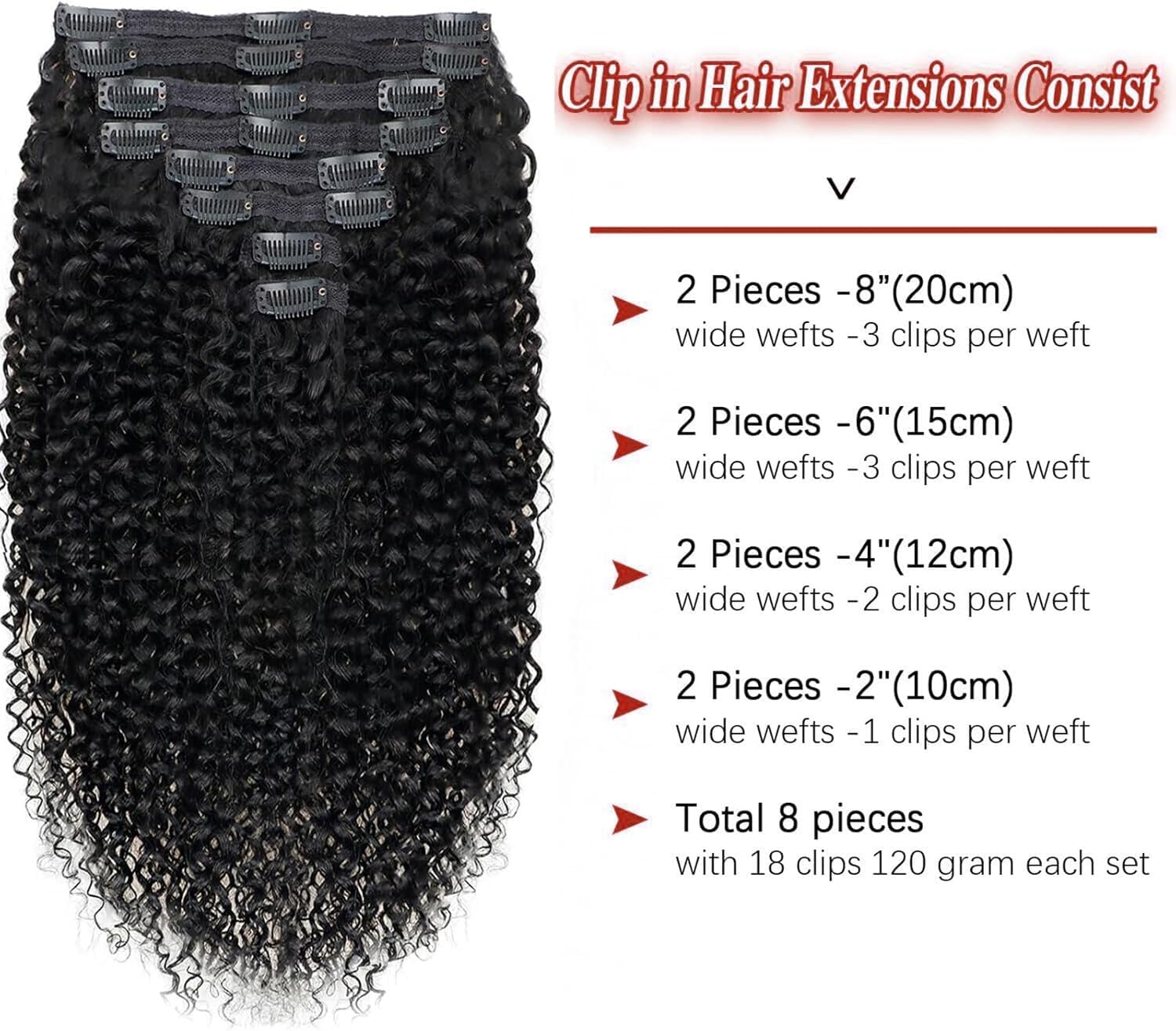 Datanala Kinky Curly Clip in Hair Extensions 8Pcs/lot 120g With 18 Clips 14Inch Brazilian Virgin Kinky Curly Clip in Hair Extension Real Human Hair Natural Black Color For Black Women - Image 2