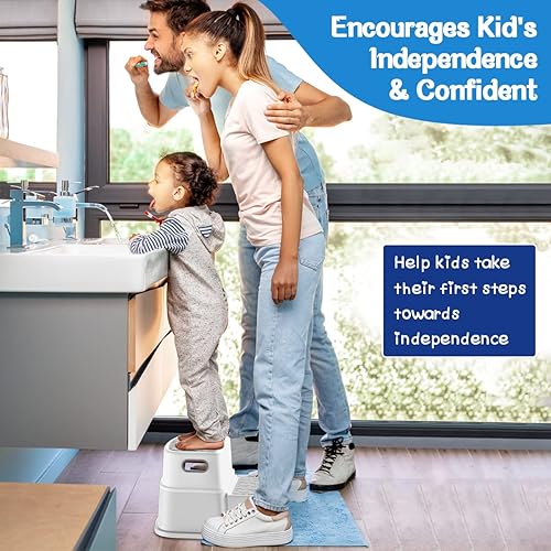 Miniatura 2 de Taburetes para niños, taburete de 2 escalones con superficie antideslizante y parte inferior de goma, taburete para niños pequeños para