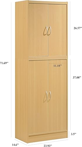 Miniatura 30 de Hodedah Despensa de cocina de 4 puertas con cuatro estantes, color blanco Blanco,Gris chocolate,Hayedo,Roble gris,Haya