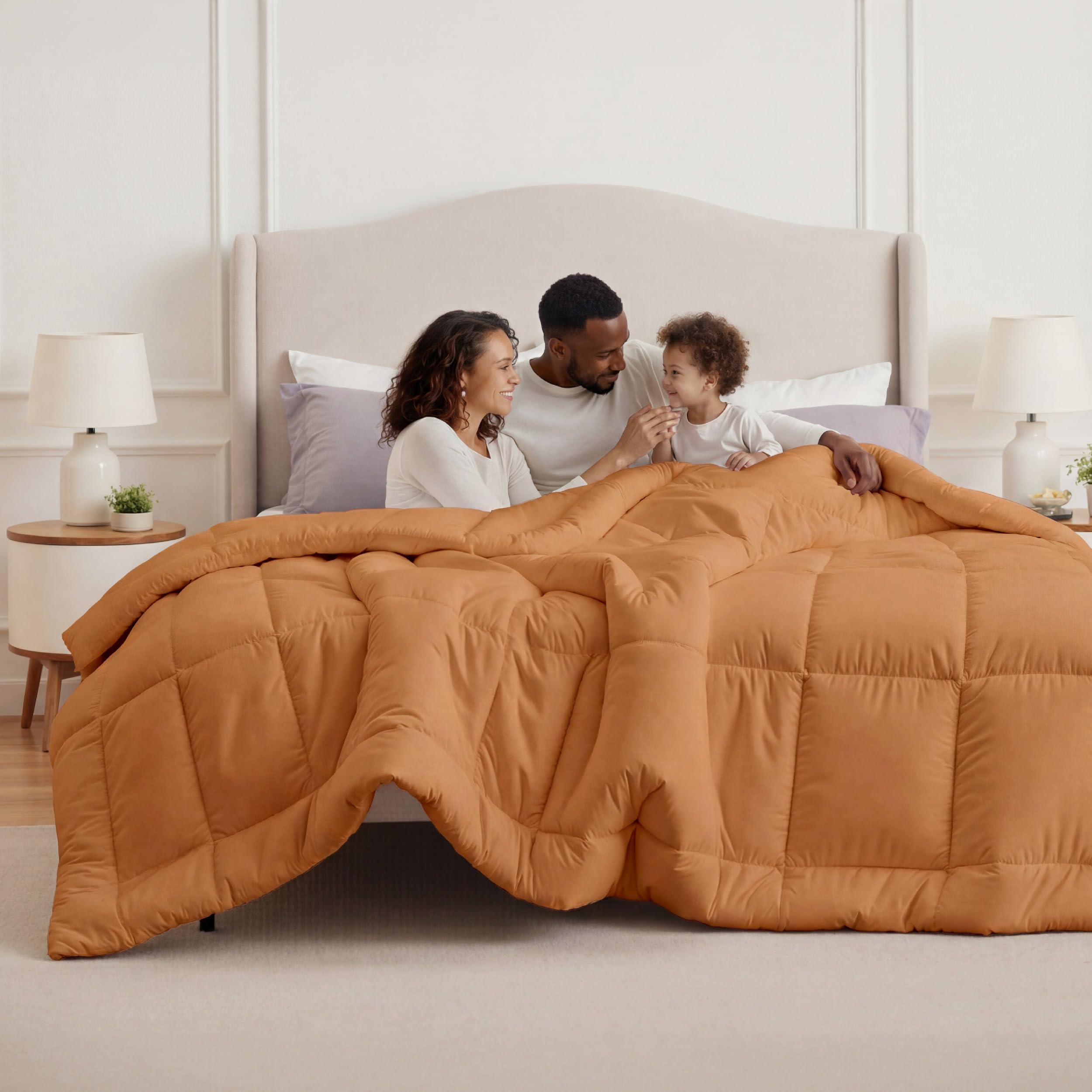 Bedsure Comforter Duvet Insert - Quilted Comforters Oversized King Size, All Season Duvet, GentleSoft Down Alternative Bedding, with 8 Tabs, Gifts for Women, Burnt Orange, Oversized King 116x98 Inche