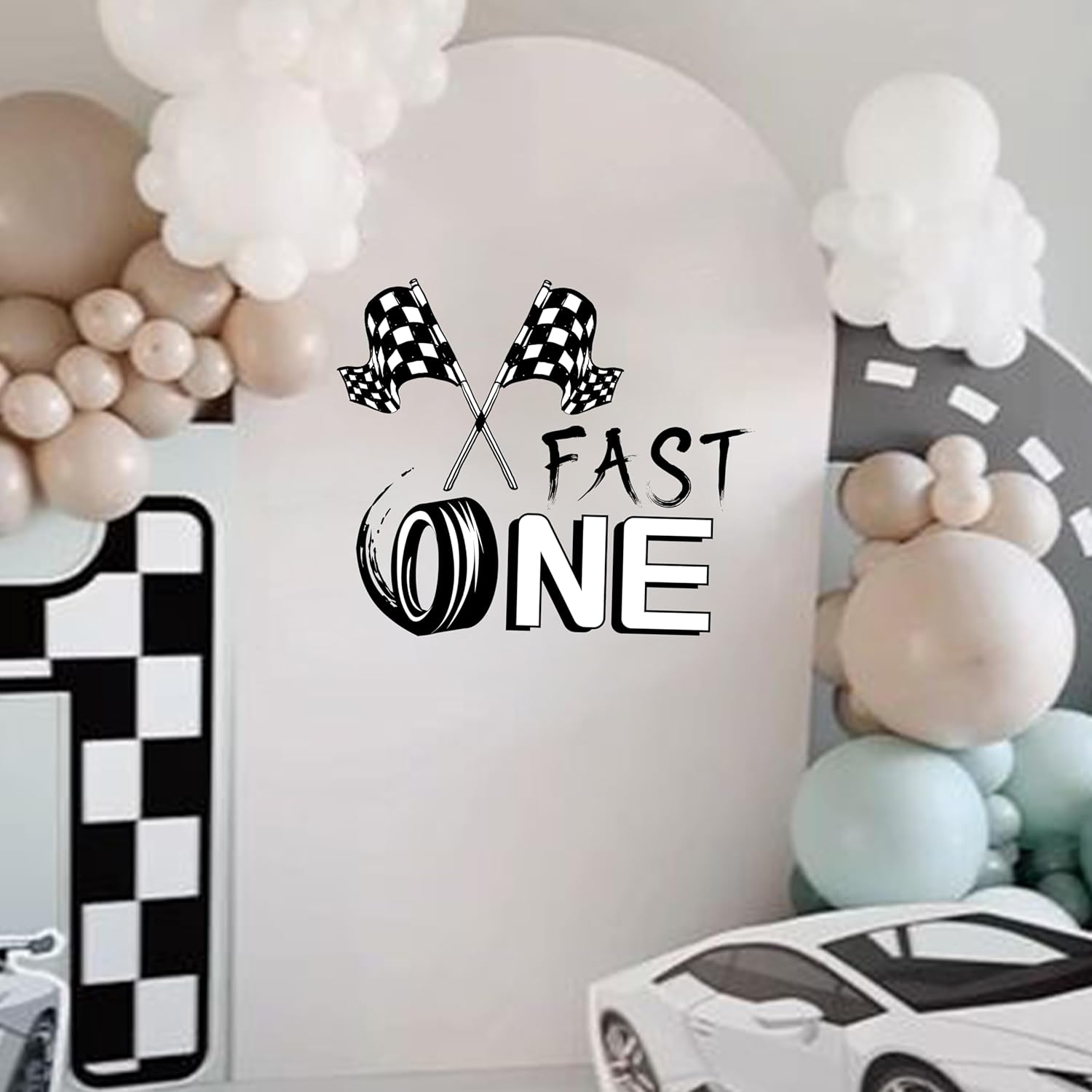 Fast One Birthday Racing Decal - Race Car 1st Birthday Decorations Little Boy (Black Fast One Decal)