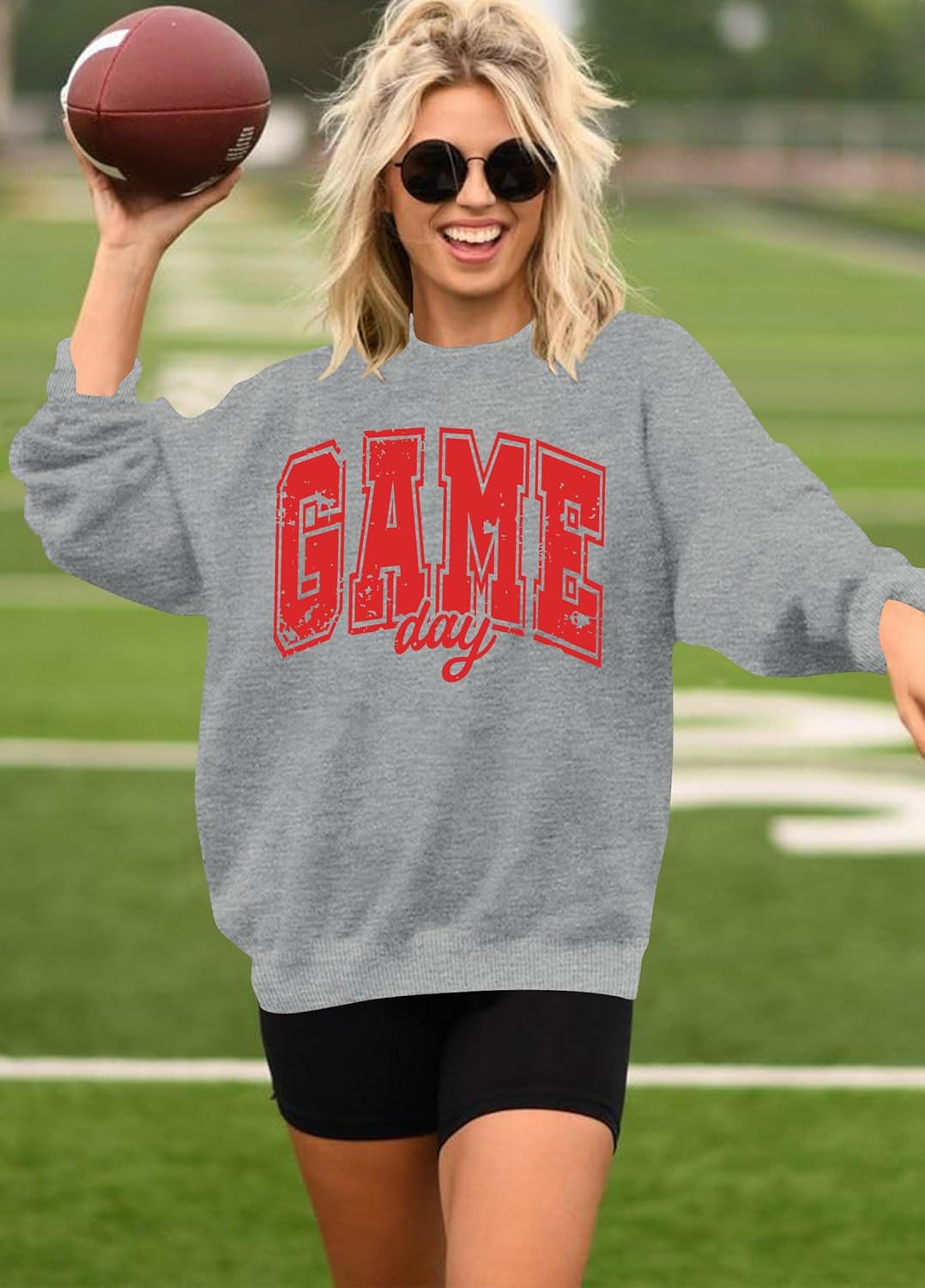 Game Day Sweatshirt Women Cute Football Graphic Pullover Shirt Football Season Long Sleeve Tops - Image 3