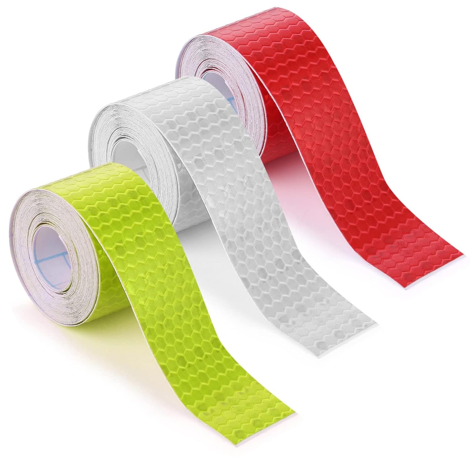 Reflective Tape Waterproof – 3 Rolls High Visibility Safety Tape (Red Yellow White), Strong Self Adhesive Warning Reflective Stickers for Cars Bikes Helmets Outdoor Night Safety