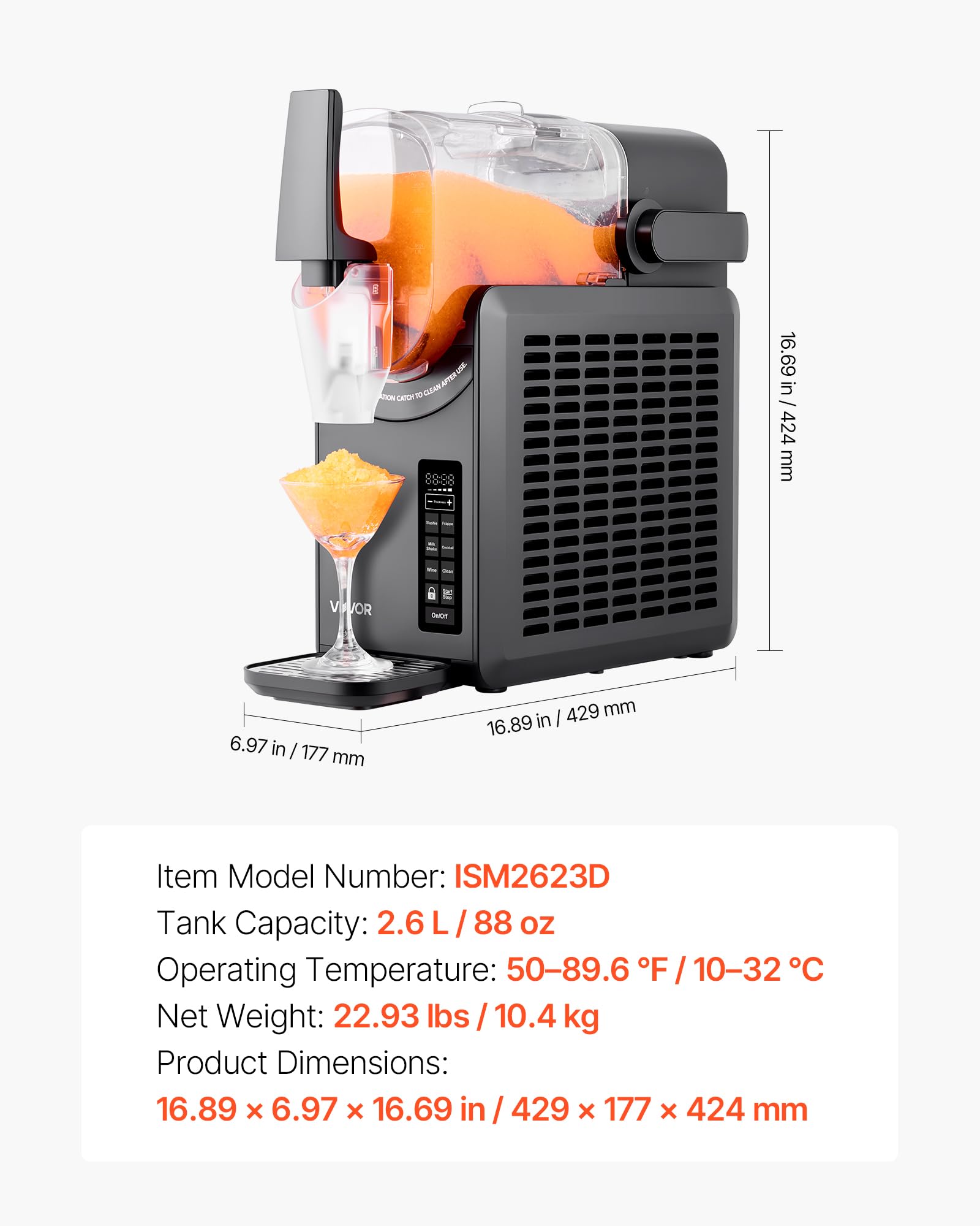VEVOR Macchina per Granita da 2,6 L, Macchina per Bevande Ghiacciate Fredde con 5 Programmi Preimpostati, Funzinoe Autopulizia, Ghiacciate, Frappé, Milkshake, Cocktail