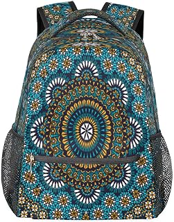 Mochilas para meninos e meninas boho mandala mochila para laptop, mochila escolar com vários bolsos, mochila étnica lótus com alça de ombro ajustável para viagens, caminhadas, acampamento, Multi, Medium