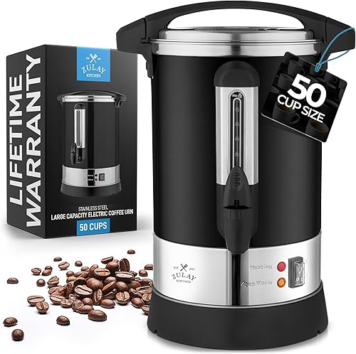 Zulay Kitchen Cafetera de grado comercial, urna de agua caliente, percoladora con acero inoxidable de doble pared, preparación rápida, se mantiene
