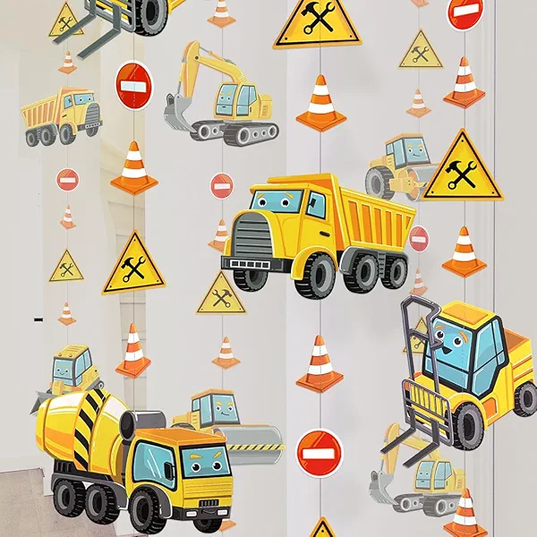 Cheerland Construction Party Decorations Construction Birthday Party Traffic Zone Decoration Banner Hanging Garland Supplies Excavator Dump Truck Theme Party Streamers and Baby Shower Kids Pack of 6