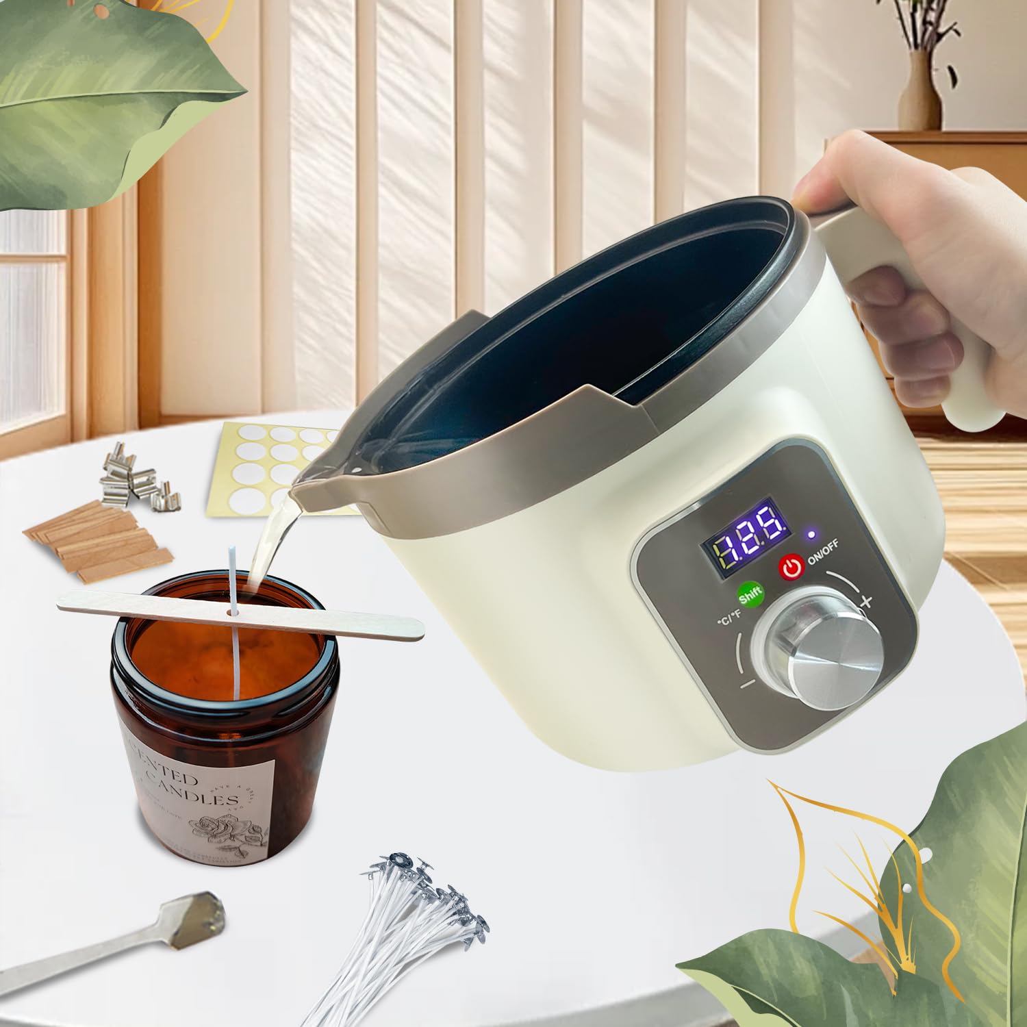 Kit de Fabrication de Bougies DIY, Kit Bougies a Faire Soi meme Adulte, Pot de Fusion de Cire électrique avec Bec Verseur, 8 Boîtes à Bougies, 8 Huiles Parfumées