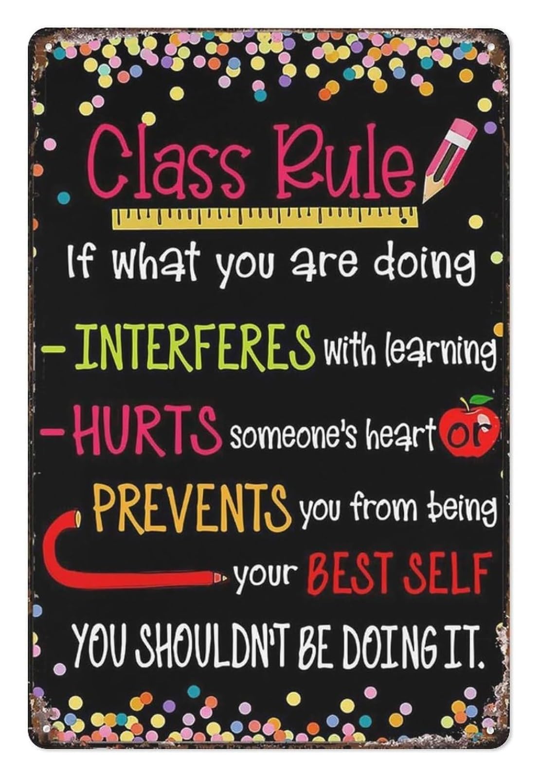 PKNVKZIDK Classic Funny School Rules Metal Tin Sign Vintage Classroom Poster Motivational Quote Wall Decor for Teachers 8 X 12 Inch