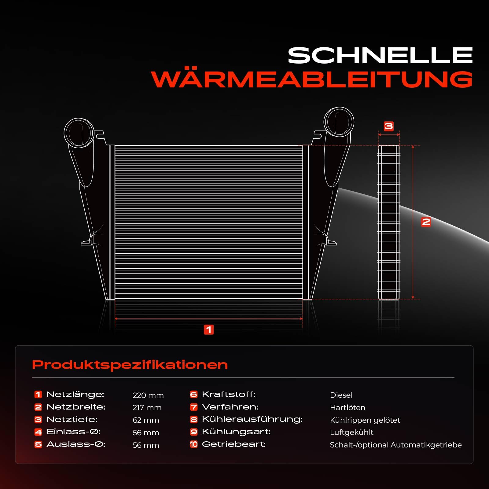 Frankberg Ladeluftkühler Turbokühler Kühler Kompatibel mit A4 8E2 B6 8EC B7 8HE 2000-2009 A4 Avant 8E5 B6 8ED B7 2001-2008 A6 4B2 C5 2001-2004 A6 Avant 4B5 2001-2005