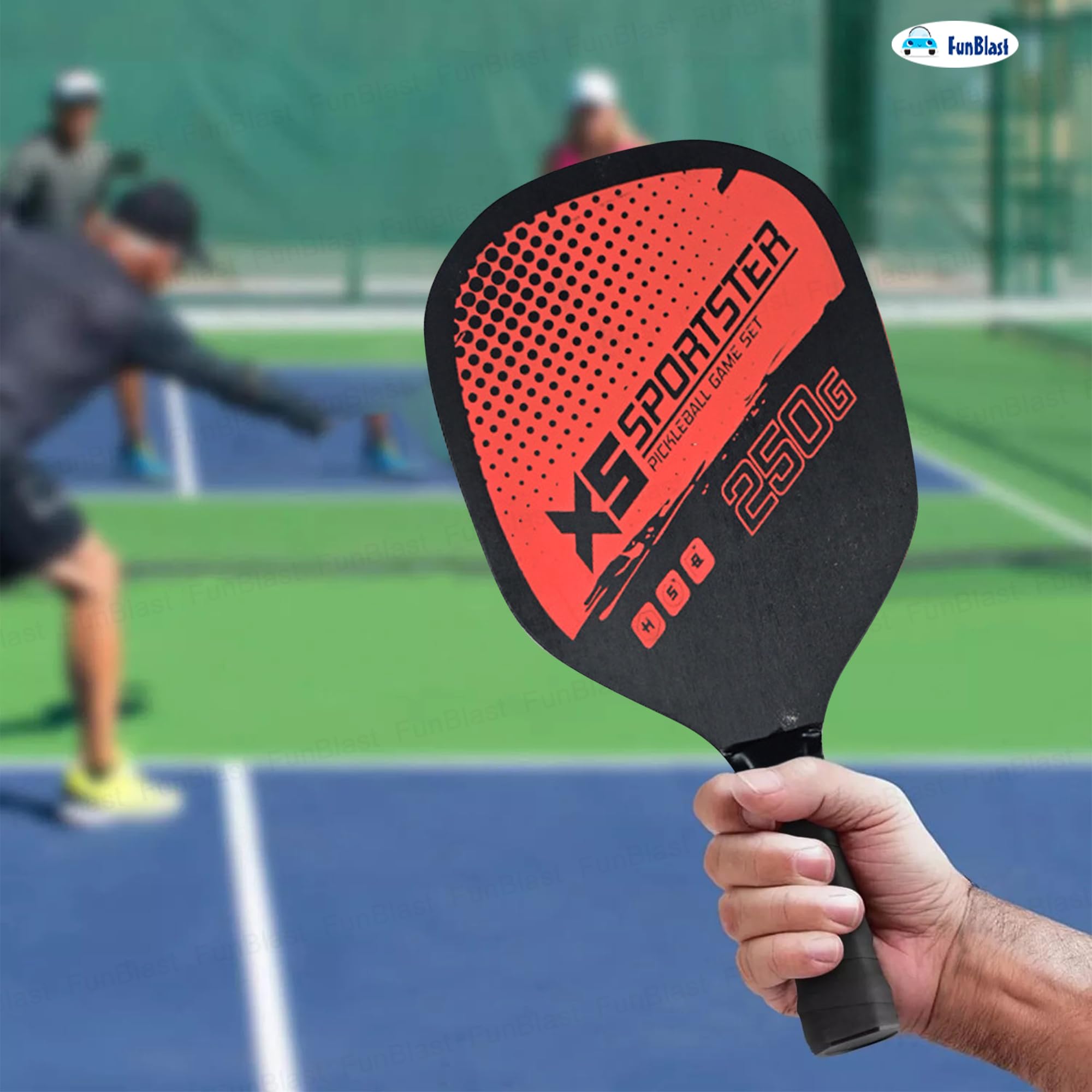 FunBlast Pickle Ball Racket Set - 2 Premium Wood Rackets with 4 Balls & Portable Carry Bag, Ideal for Kids, Men & Women - Durable & Lightweight, Outdoor Activities (Red) 3