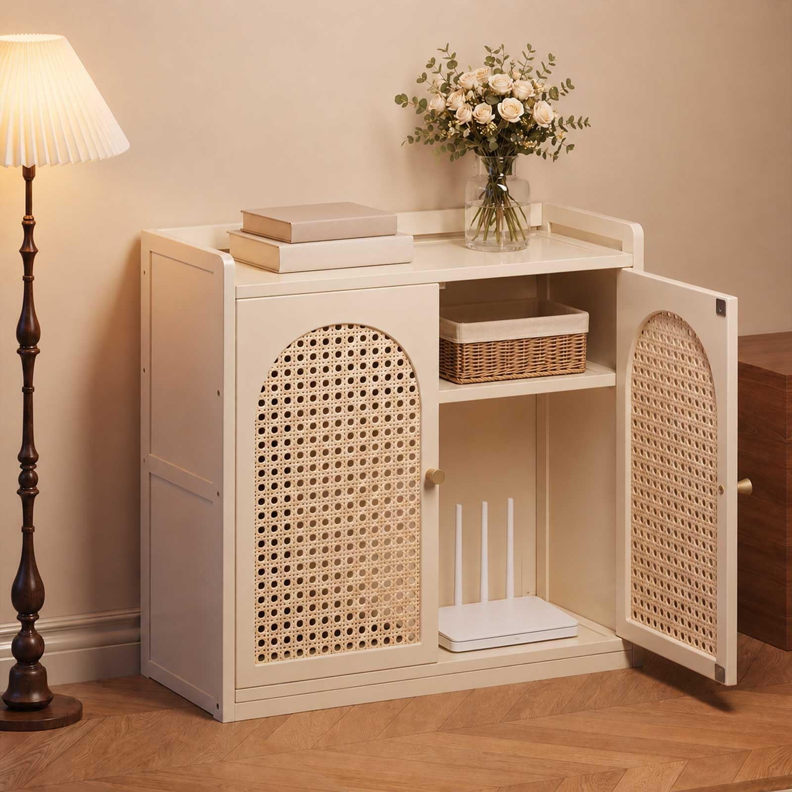 Armoire de rangement invisible pour routeur Wi-Fi design épuré blanc 67cm