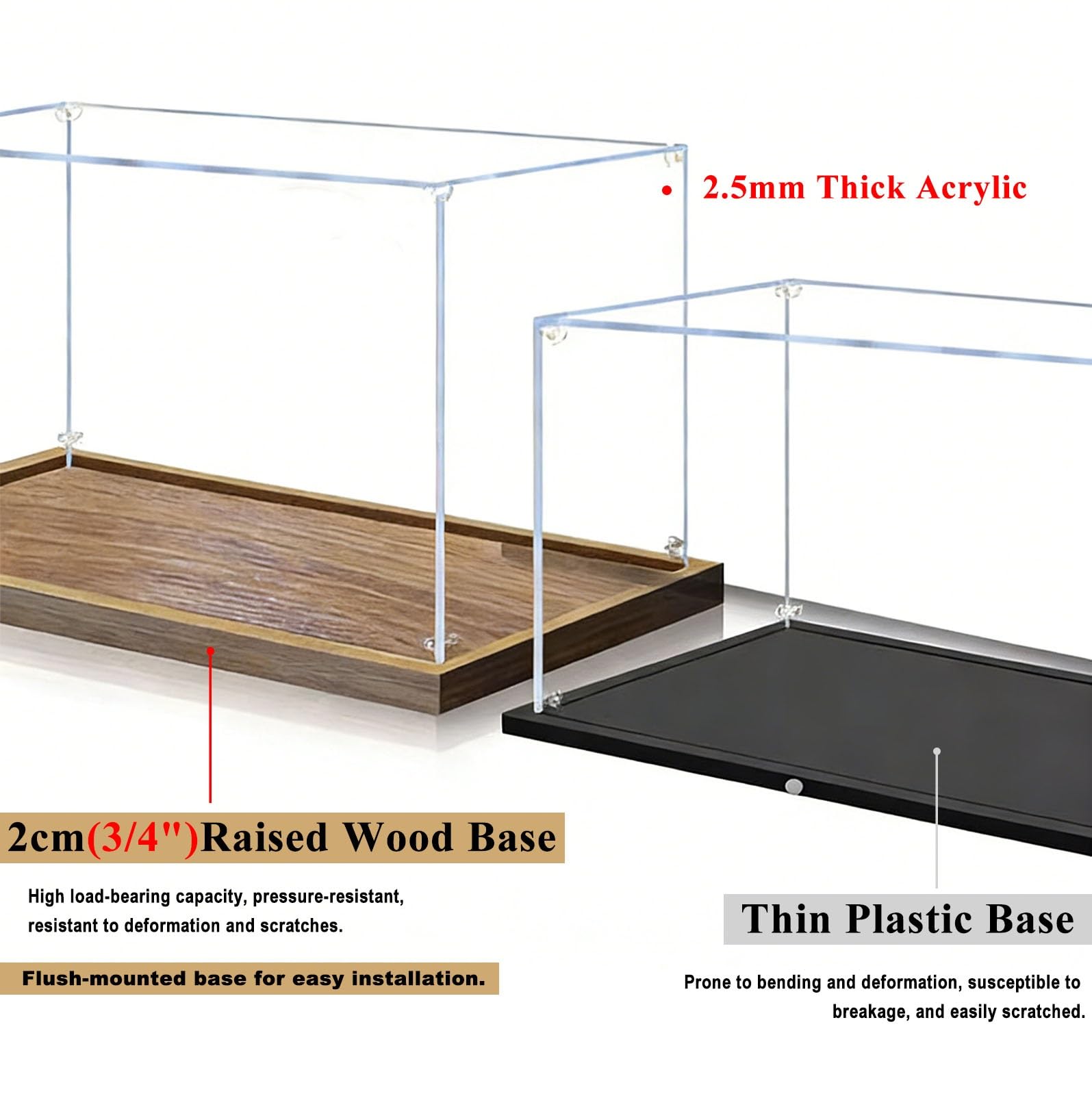 Teca Plexiglass Scatola Portaoggetti Lunga in Acrilico, 20, 30, 40, 50, 60, 70, 85 cm, Vetrina Trasparente per Oggetti da Collezione, Base in Legno Spazzolato(50x25x25cm/20x10x10in)