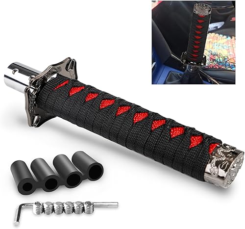Katana - Pomo para palanca de cambios Samurai, ajuste universal para automóviles manuales con adaptadores color rojo (5.9 in)