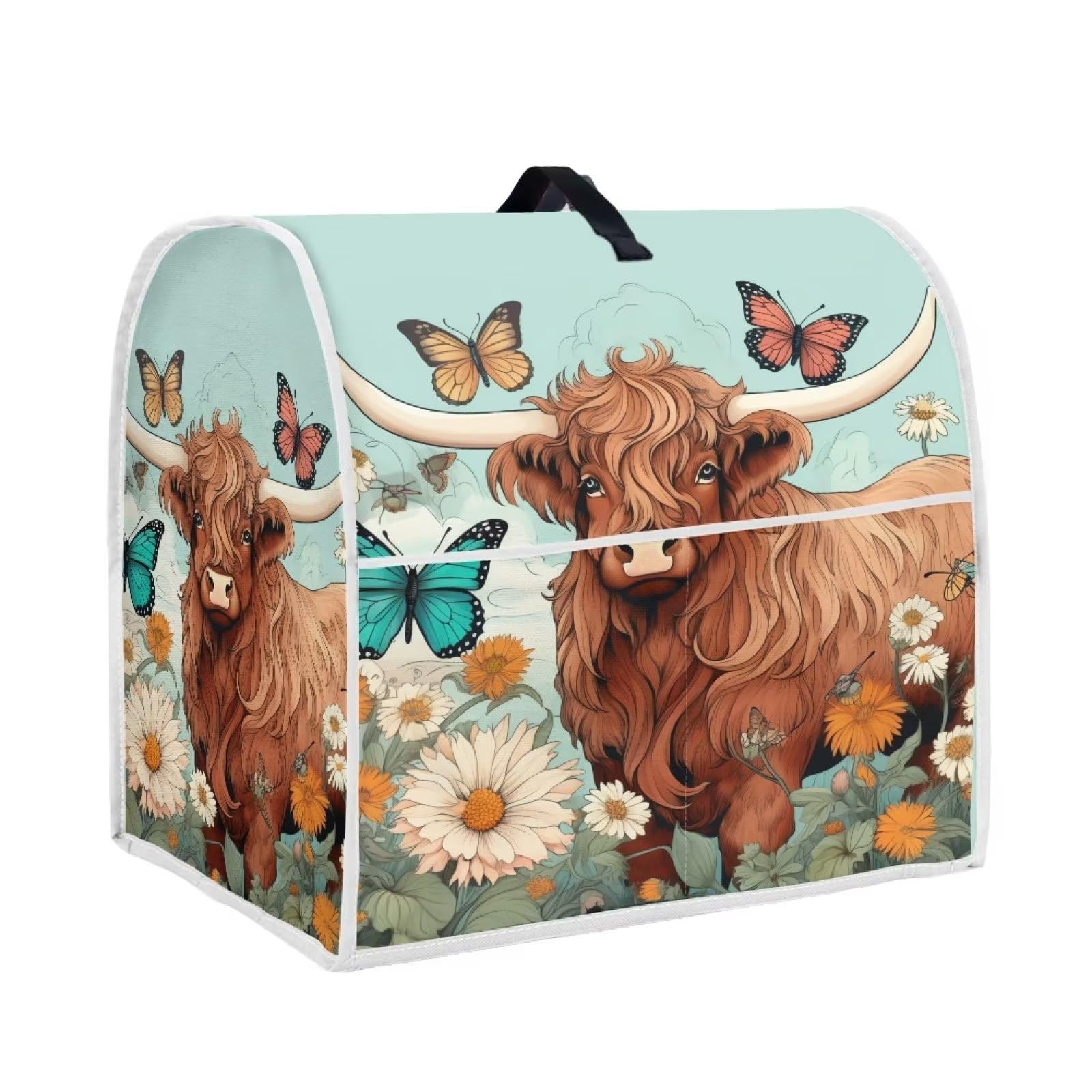 Upetstory Farmhouse Highland Cow Kitchen Aid Mixer Cover with Pocket - Fits Tilt Head 6-8 Quart Stand Mixers and Food Processor