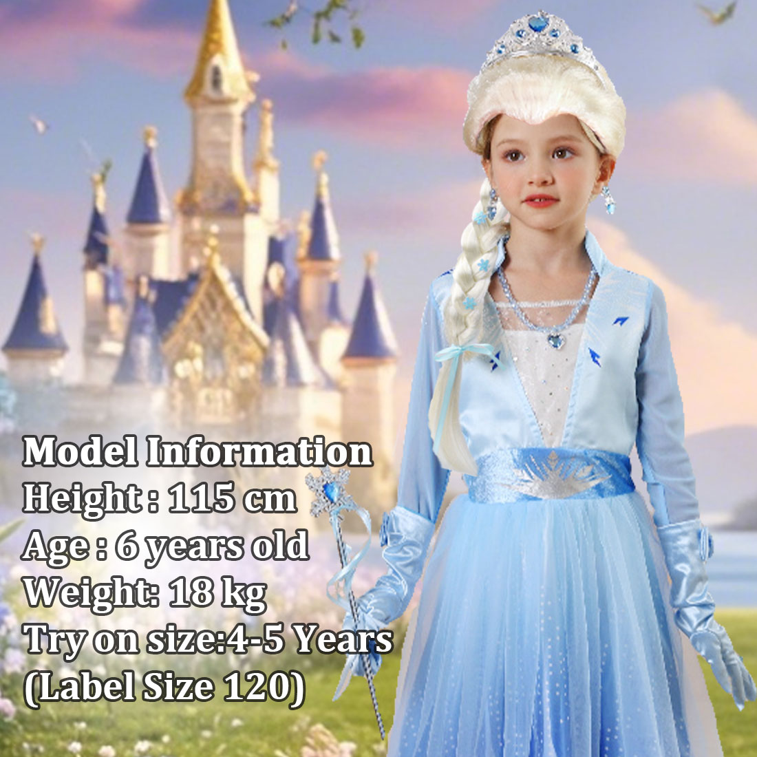 Disfraz completo de princesa azul para niñas miniatura 7