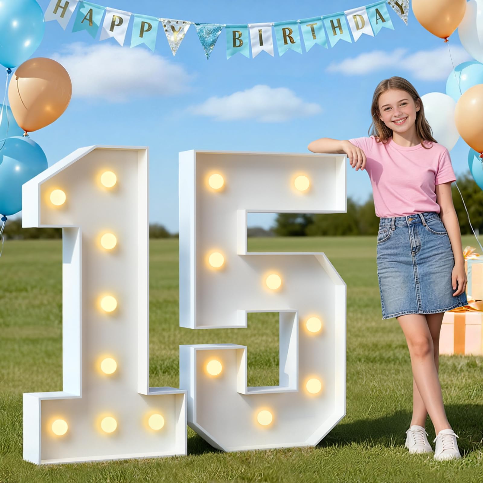 Photo 1 of imprsv Plastic Marquee Numbers 3FT Light Up Numbers 15 for 15th Birthday Decorations for Girls Boys, Outdoor Numero 15 Decoracion Para Quinceañera