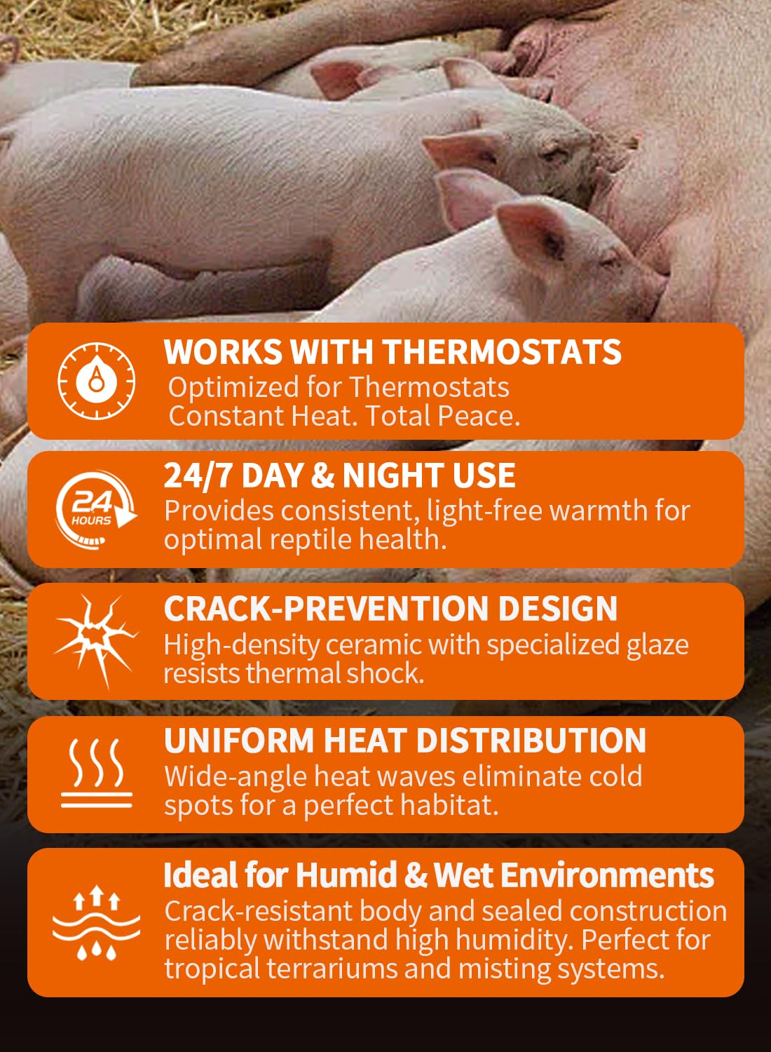 WUHOSTAM 100W 2 Pack Ceramic Heat Lamp,White Dimmable Infrared Bulb No Light Emitter Lamp Infrared Ceramic Heat Lamp Bulb for Pet Coop Heater Reptile Chicken Lizard Turtle Brooder Bulb, ETL Listed - image 5