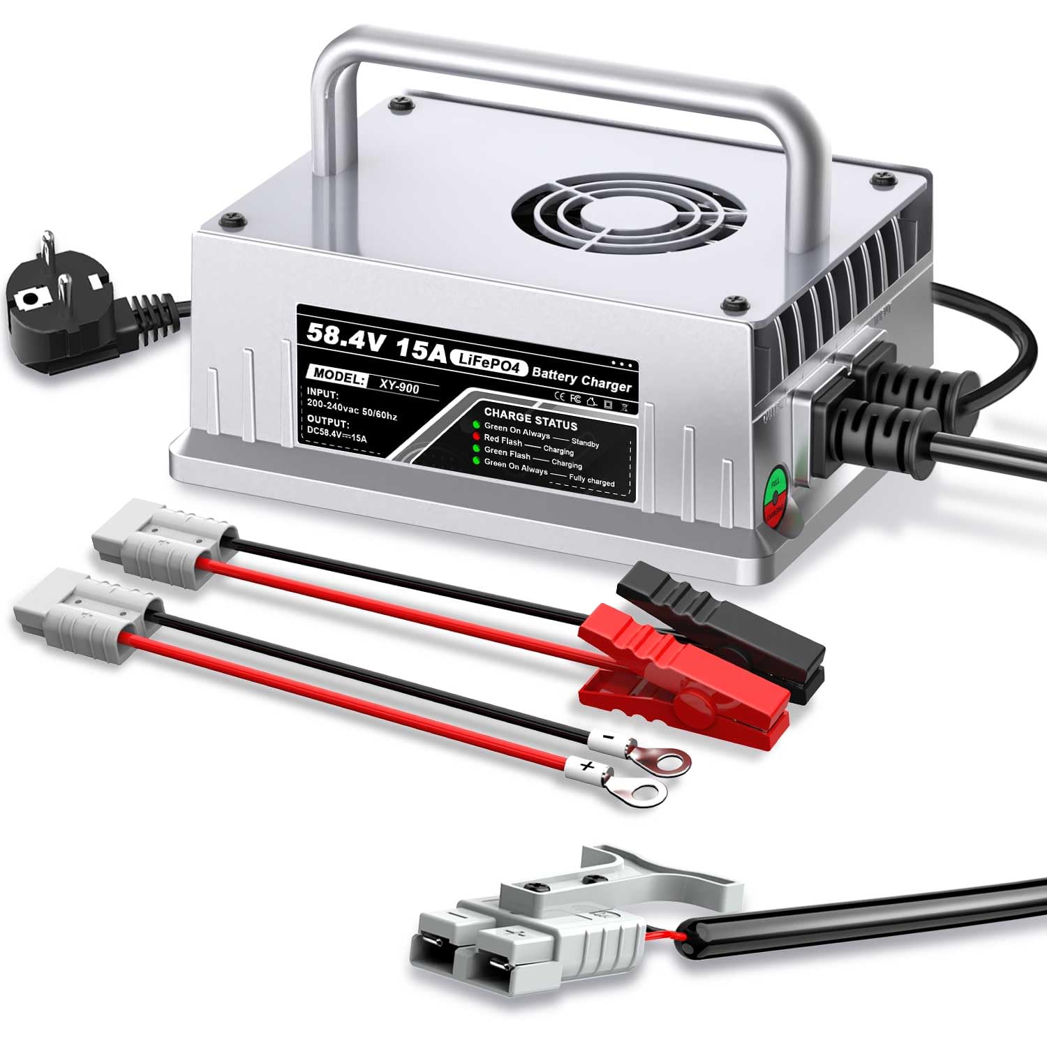 58,4V 15A LiFePO4 Ladegerät für 48V (51,2V) Lithium Eisenphosphat Batterieladegerät Schnellladung schützt den Akku