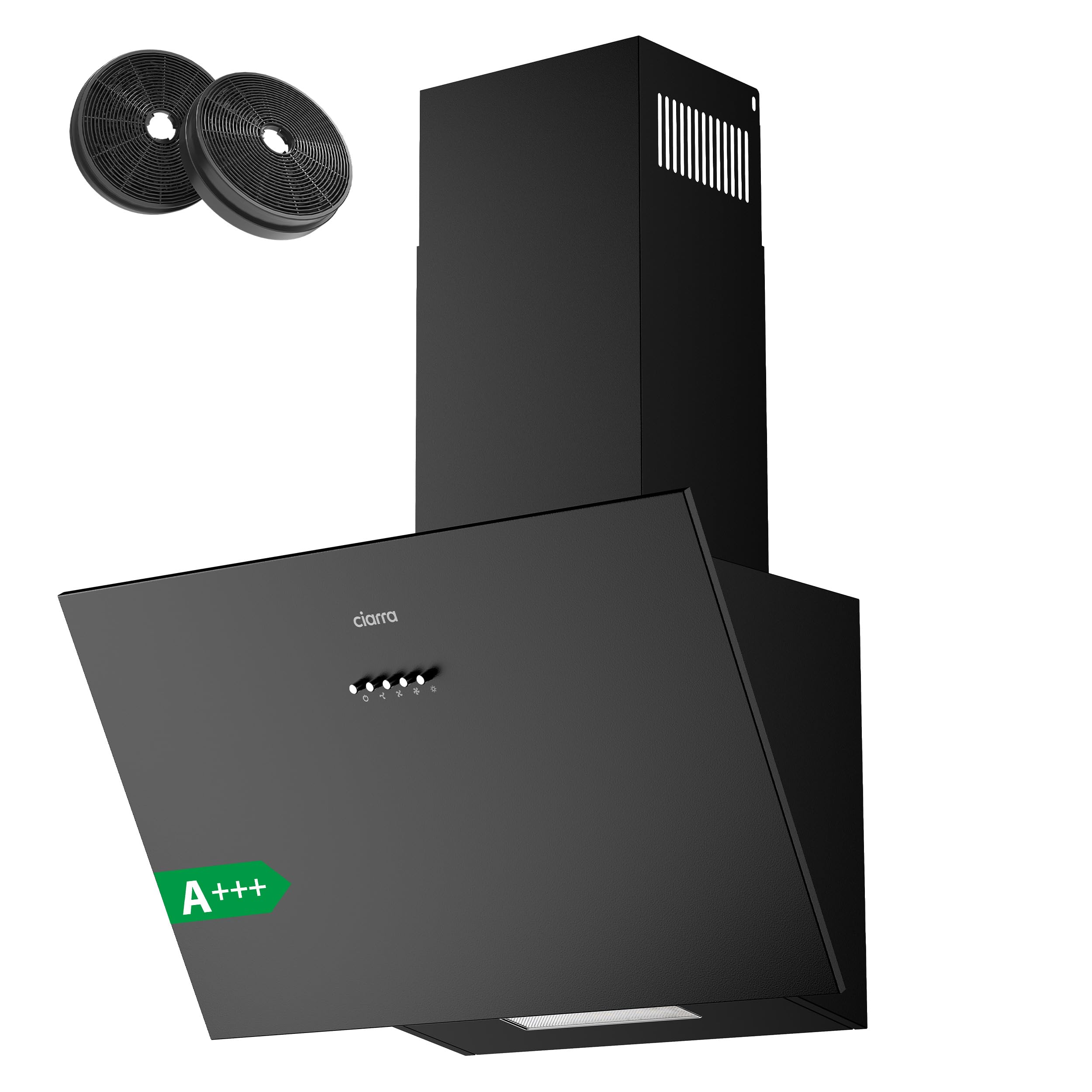 Ciarra CBCB6762A Campana Extractora 60cm, 650m³/h, 3 Velocidades, Extractor de Humo y Aire Eléctrico para Cocina A+++ Eficiencia Energética, Incluye Filtro de Carbón Activo CBCF003
